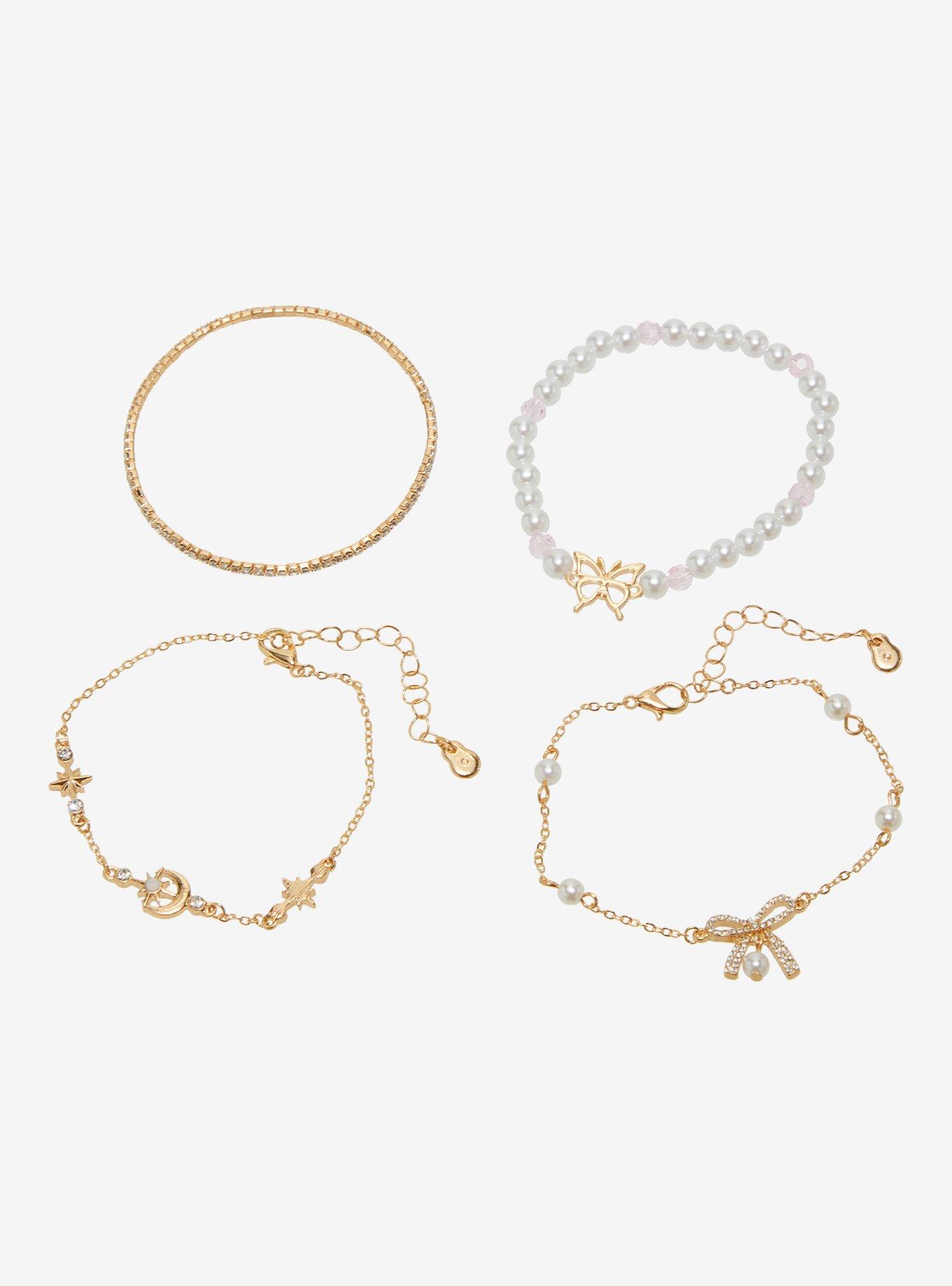 Sweet Society Pearl Bow Butterfly Bracelet Set, , hi-res