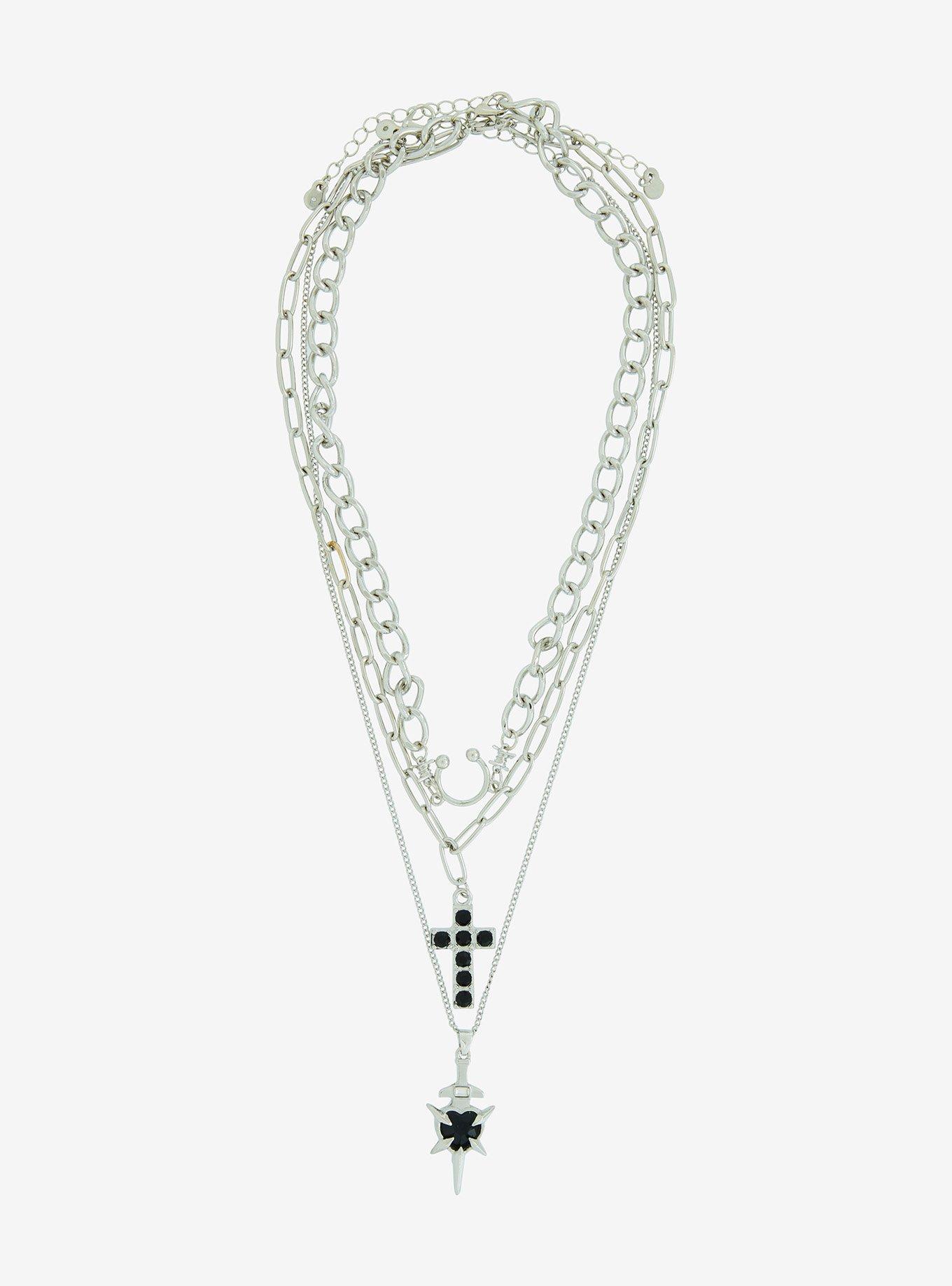 Social Collision Spike Heart Cross Necklace Set, , hi-res