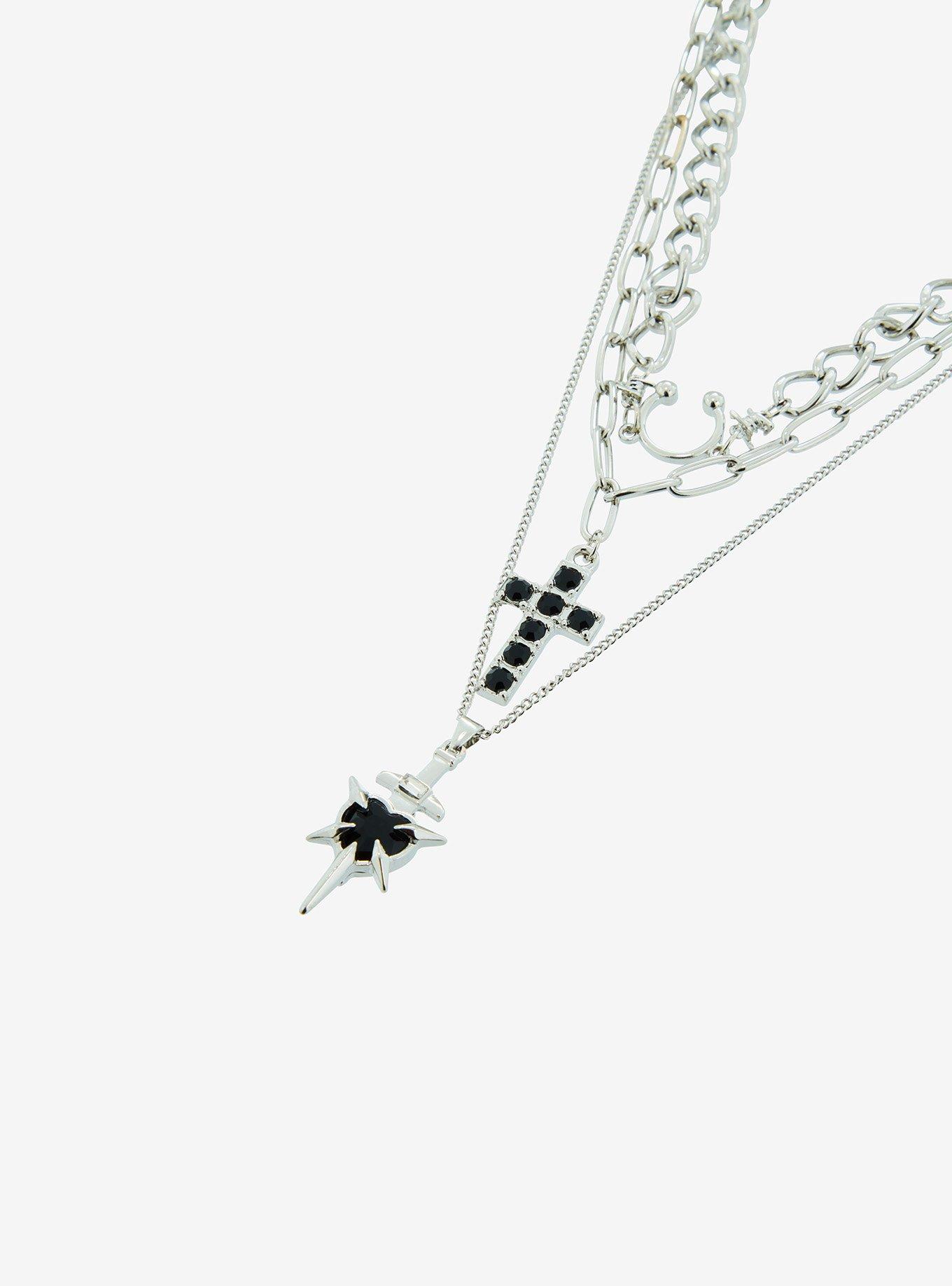 Social Collision Spike Heart Cross Necklace Set, , alternate