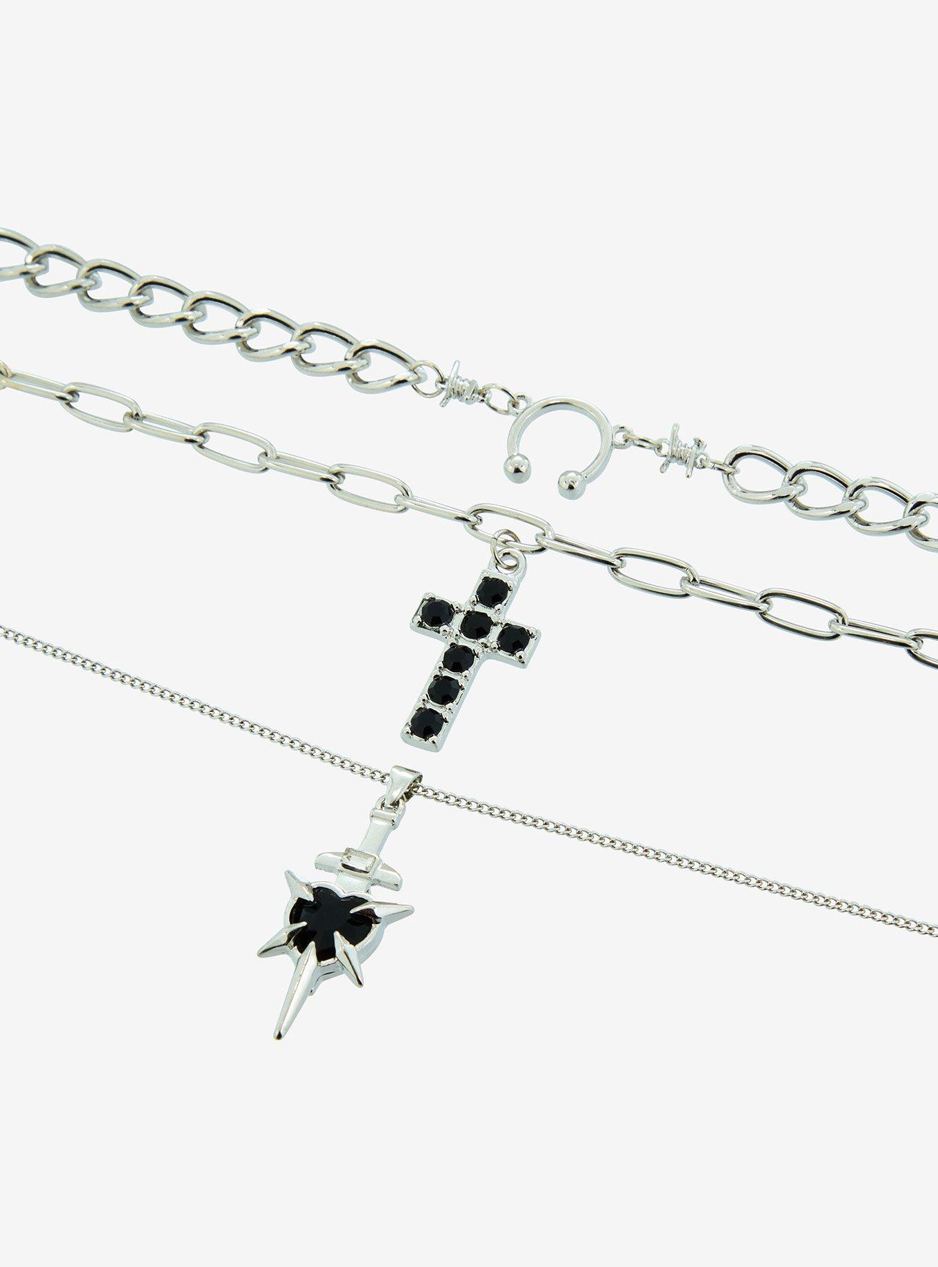 Social Collision Spike Heart Cross Necklace Set, , alternate