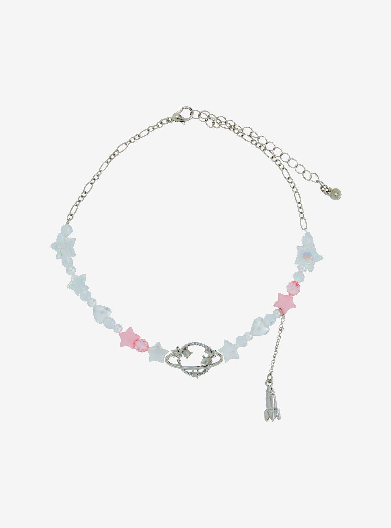 Cosmic Aura Saturn Planet Beaded Choker Necklace, , hi-res
