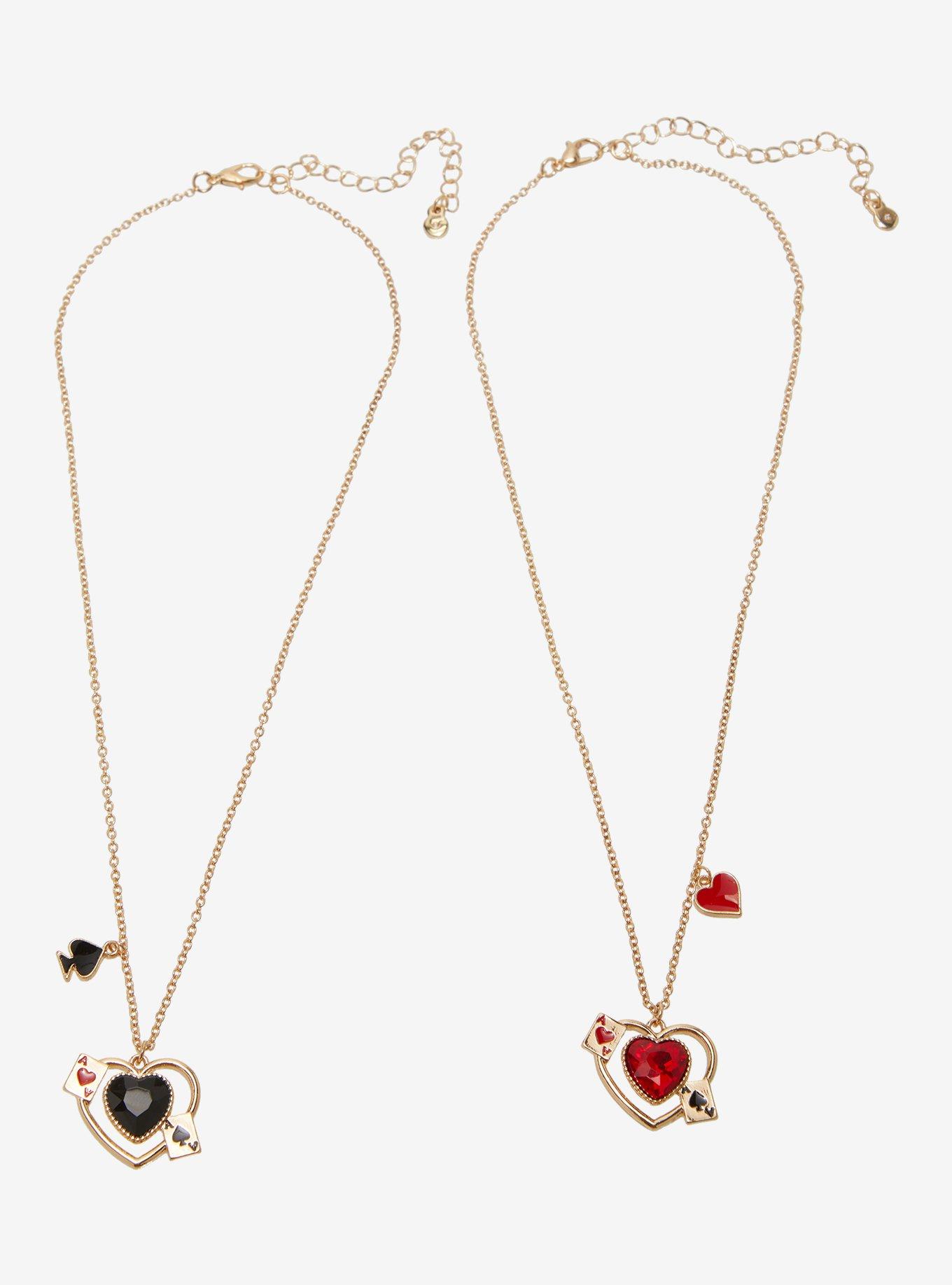 Thorn & Fable Card Suit Heart Best Friend Necklace Set, , hi-res