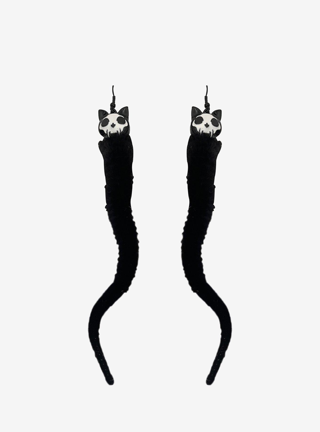 Social Collision Cat Skull Fuzzy Worm Earrings, , hi-res
