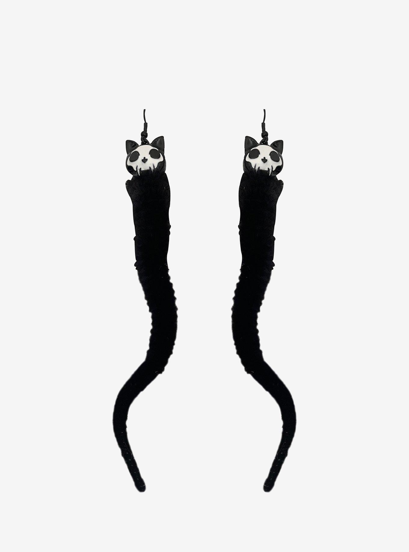 Social Collision Cat Skull Fuzzy Worm Earrings, , alternate