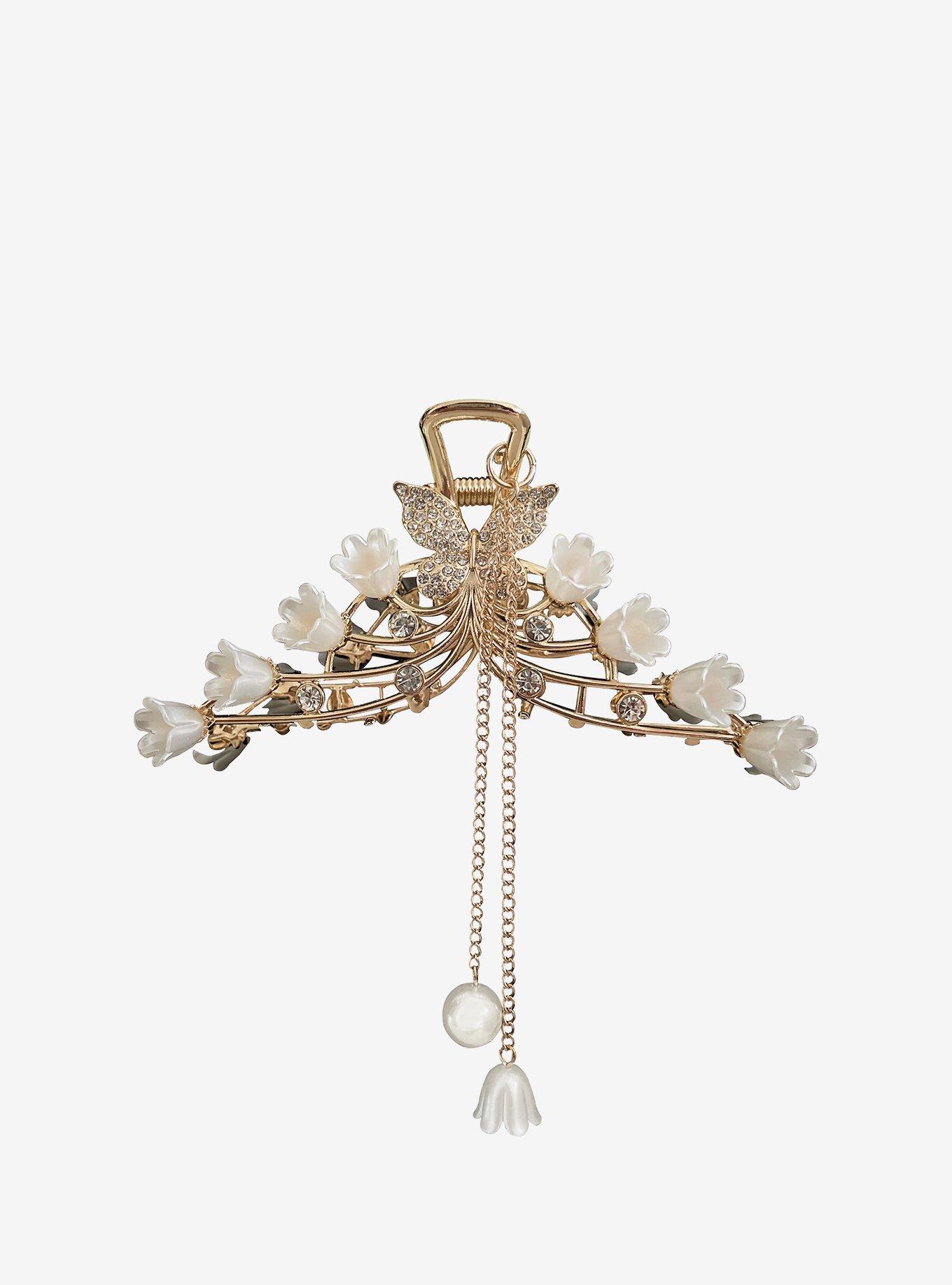 Thorn & Fable Flower Butterfly Charms Claw Hair Clip, , hi-res