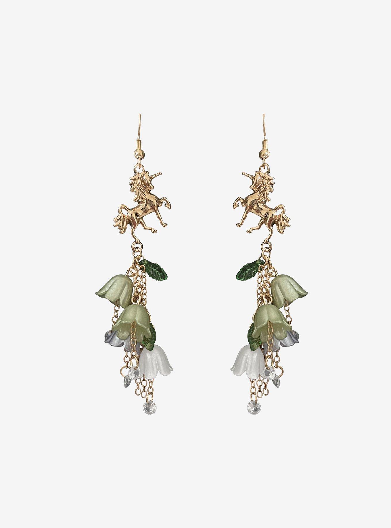 Thorn & Fable Unicorn Flower Drop Earrings, , alternate