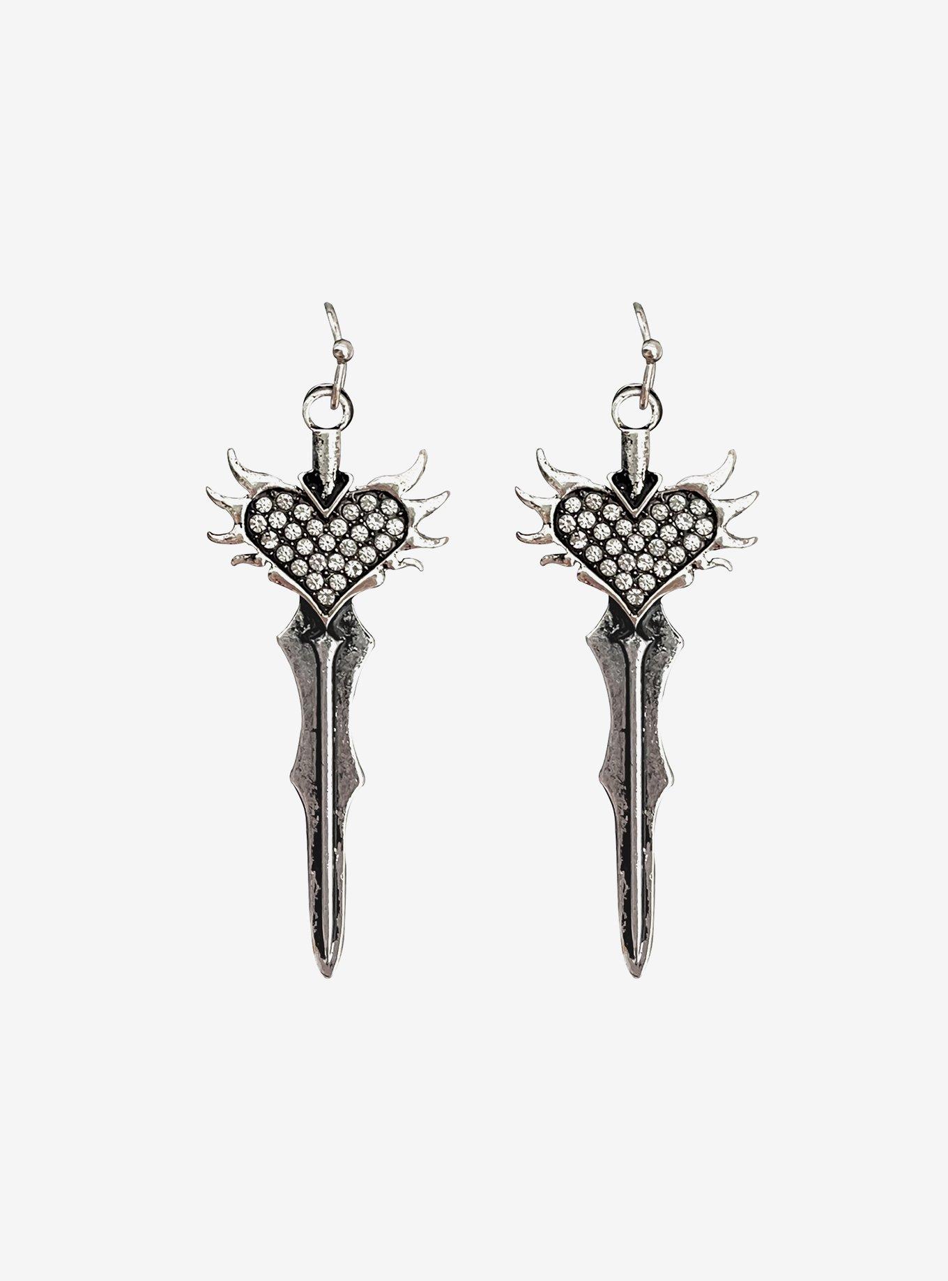 Social Collision Heart Sword Earrings, , alternate