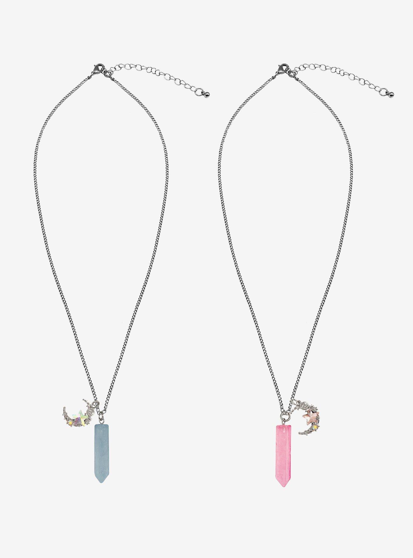 Cosmic Aura Crescent Moon & Crystal Best Friend Necklace Set, , hi-res
