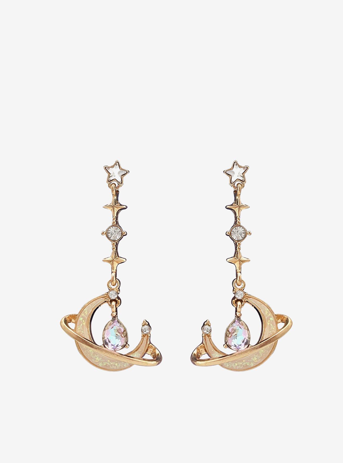 Cosmic Aura Moon Stone Drop Earrings, , hi-res