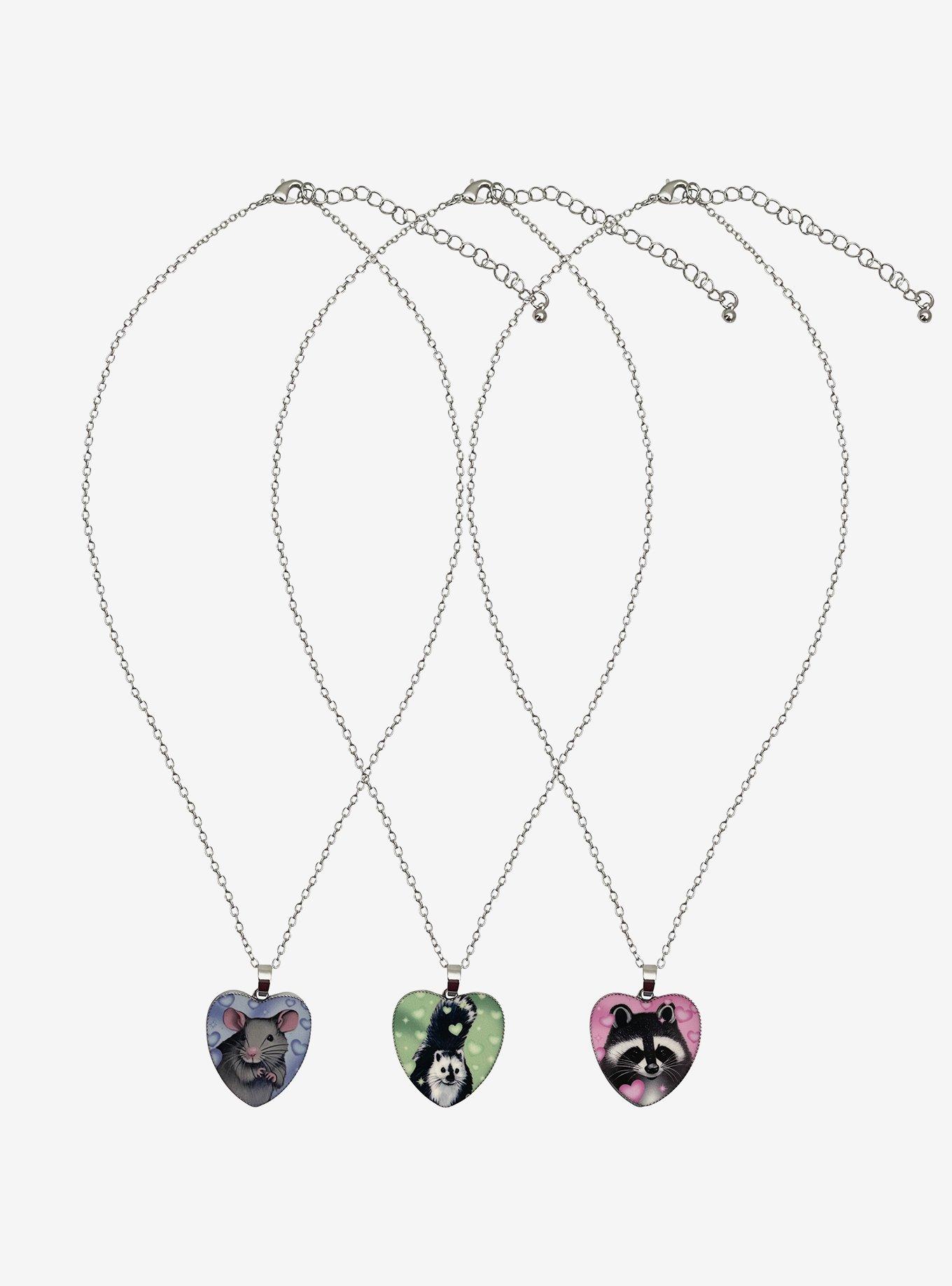 Social Collision Trash Critters Heart Necklace Set, , hi-res