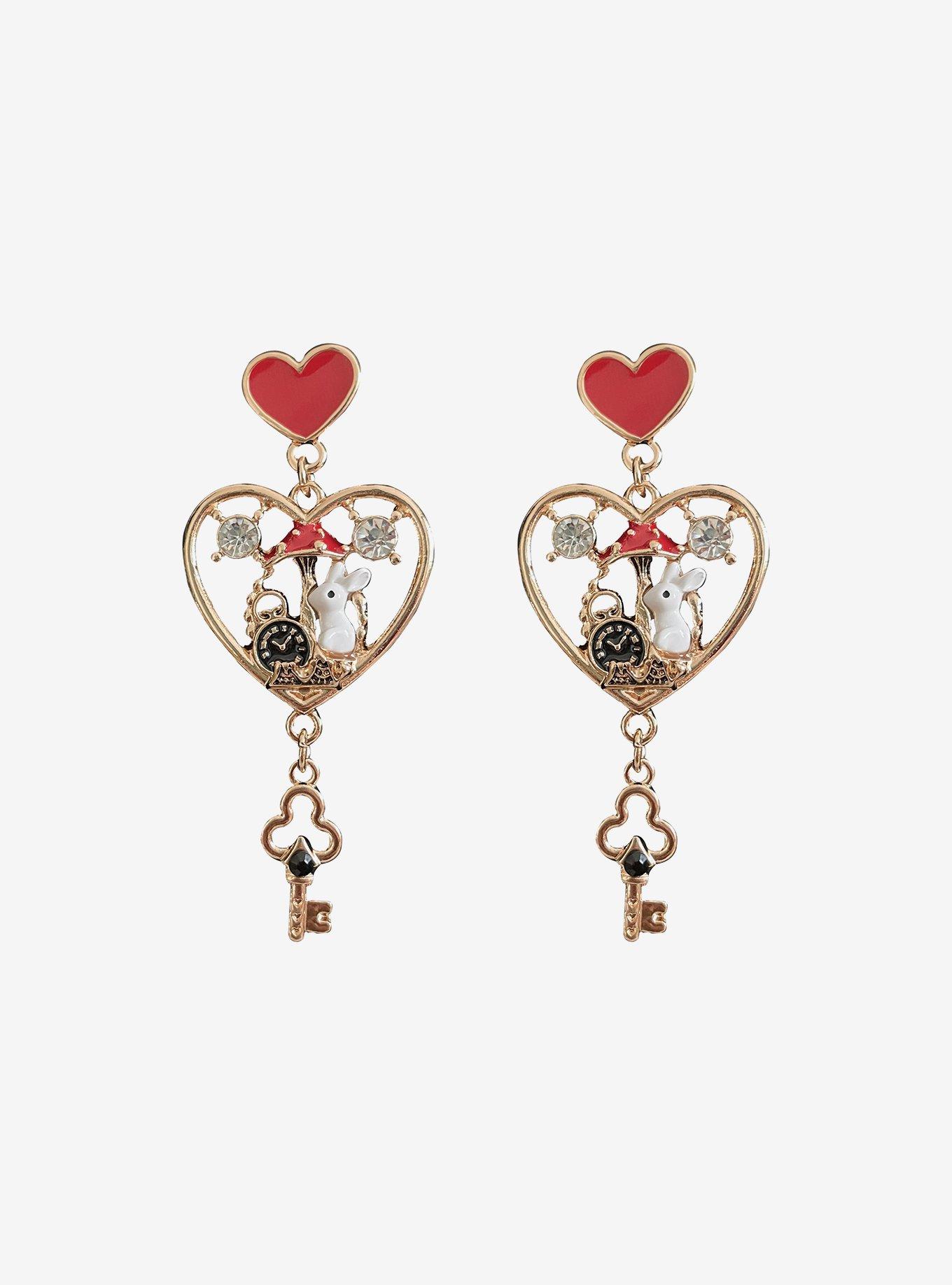 Lewis Carroll Alice's Adventures In Wonderland Heart Charm Earrings, , hi-res
