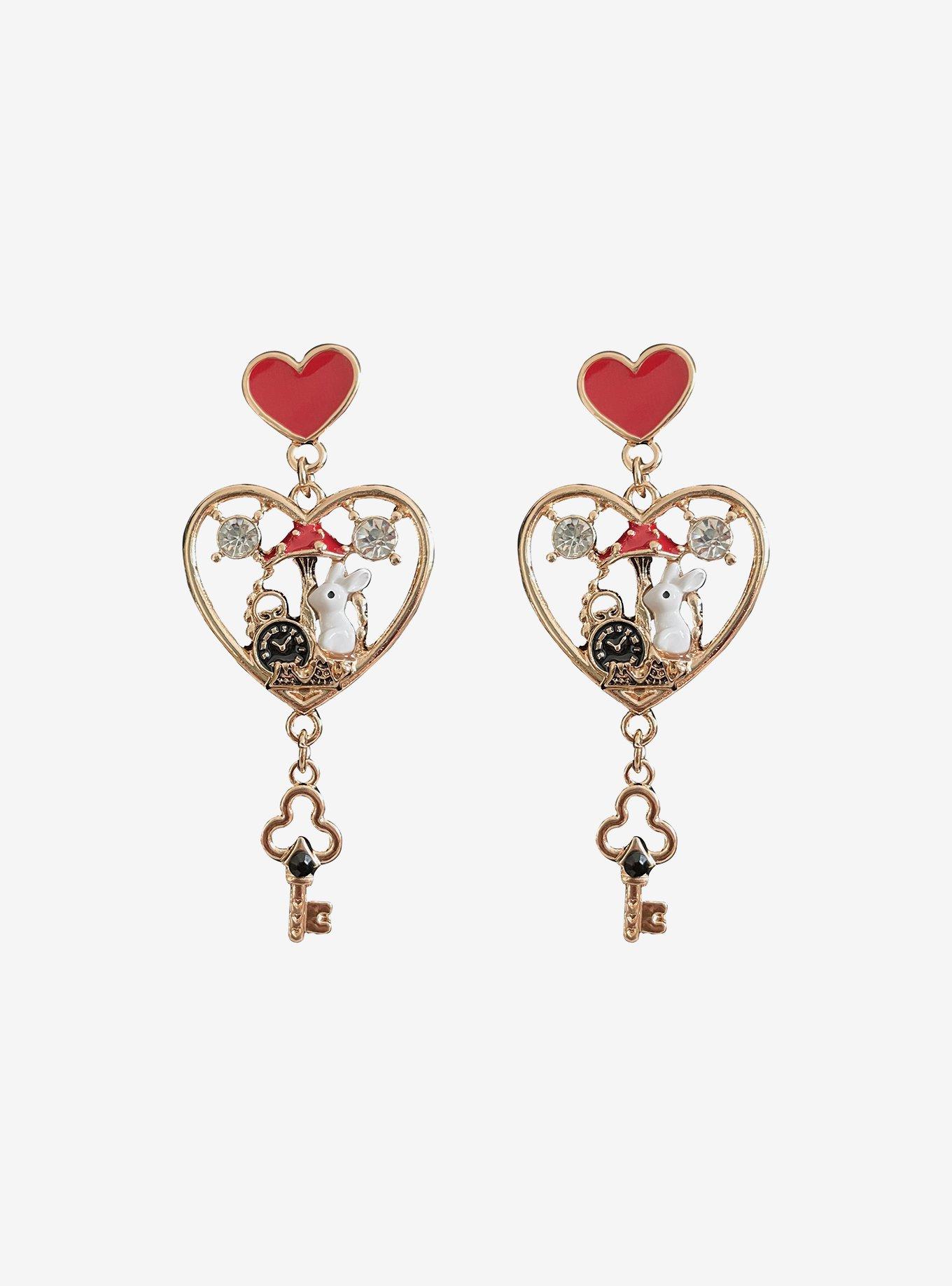 Lewis Carroll Alice's Adventures In Wonderland Heart Charm Earrings, , alternate