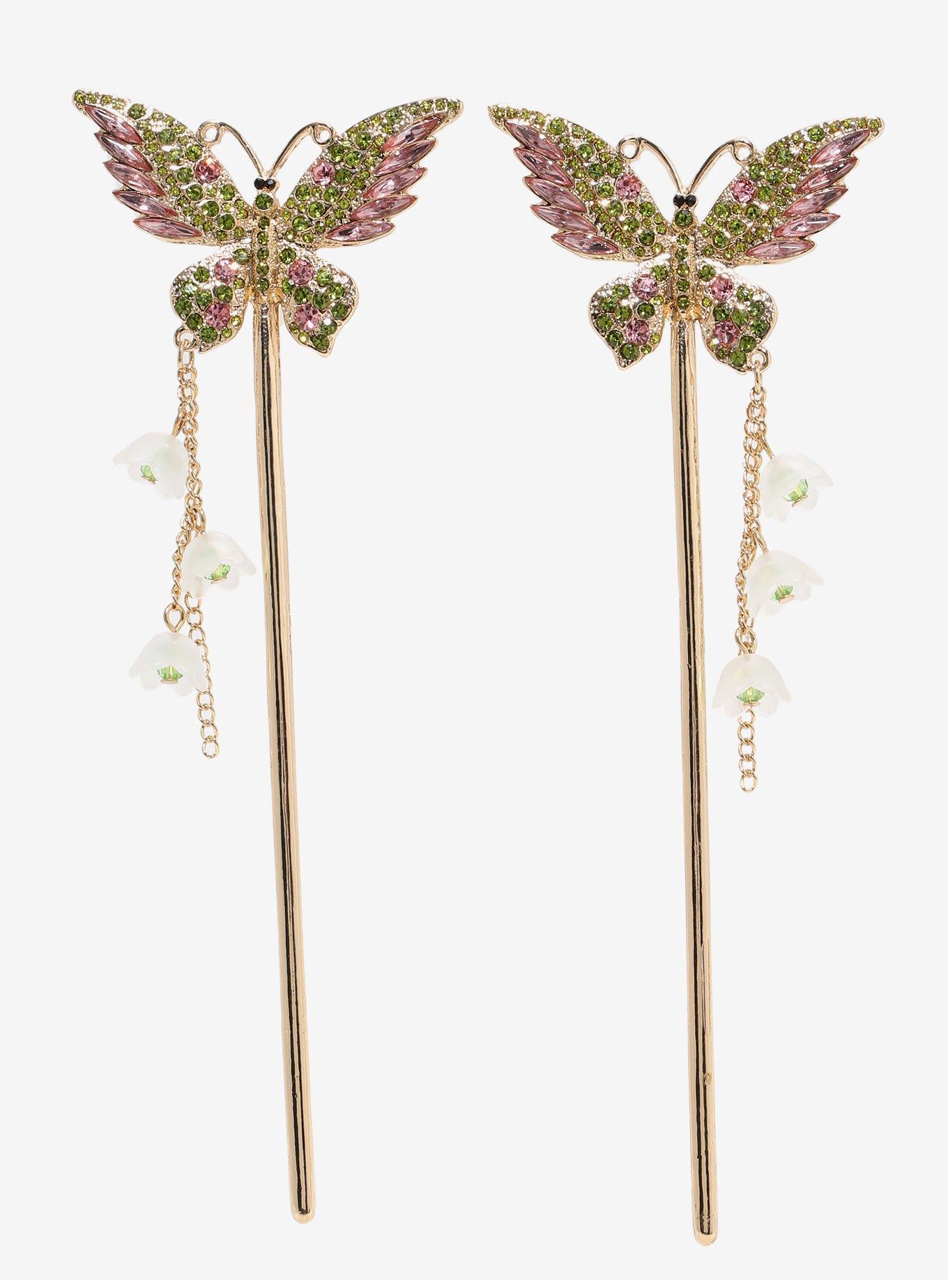 Thorn & Fable Butterfly Flower Hair Stick Set, , hi-res