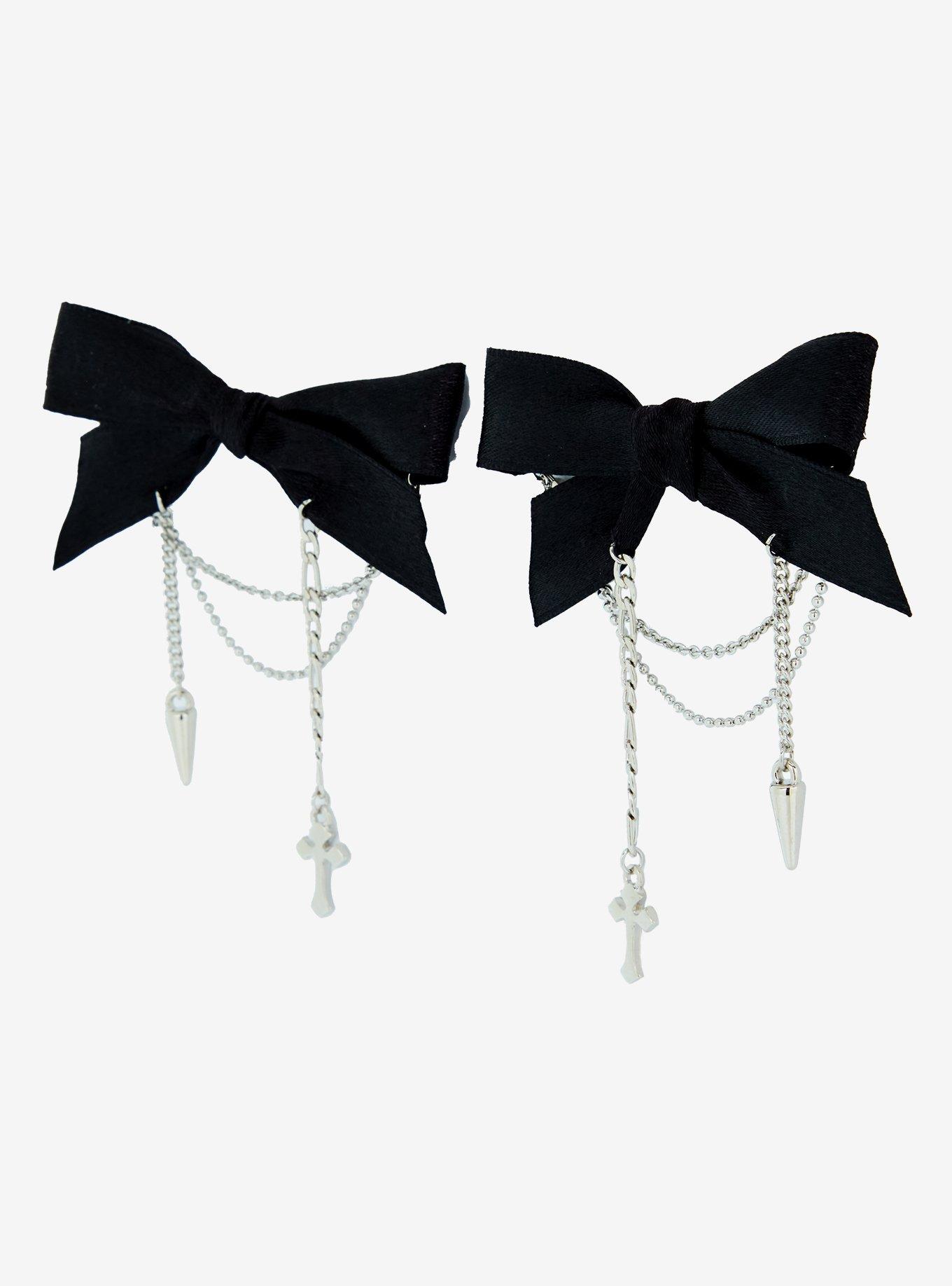 Social Collision Spike & Cross Bow Hair Clip Set, , alternate