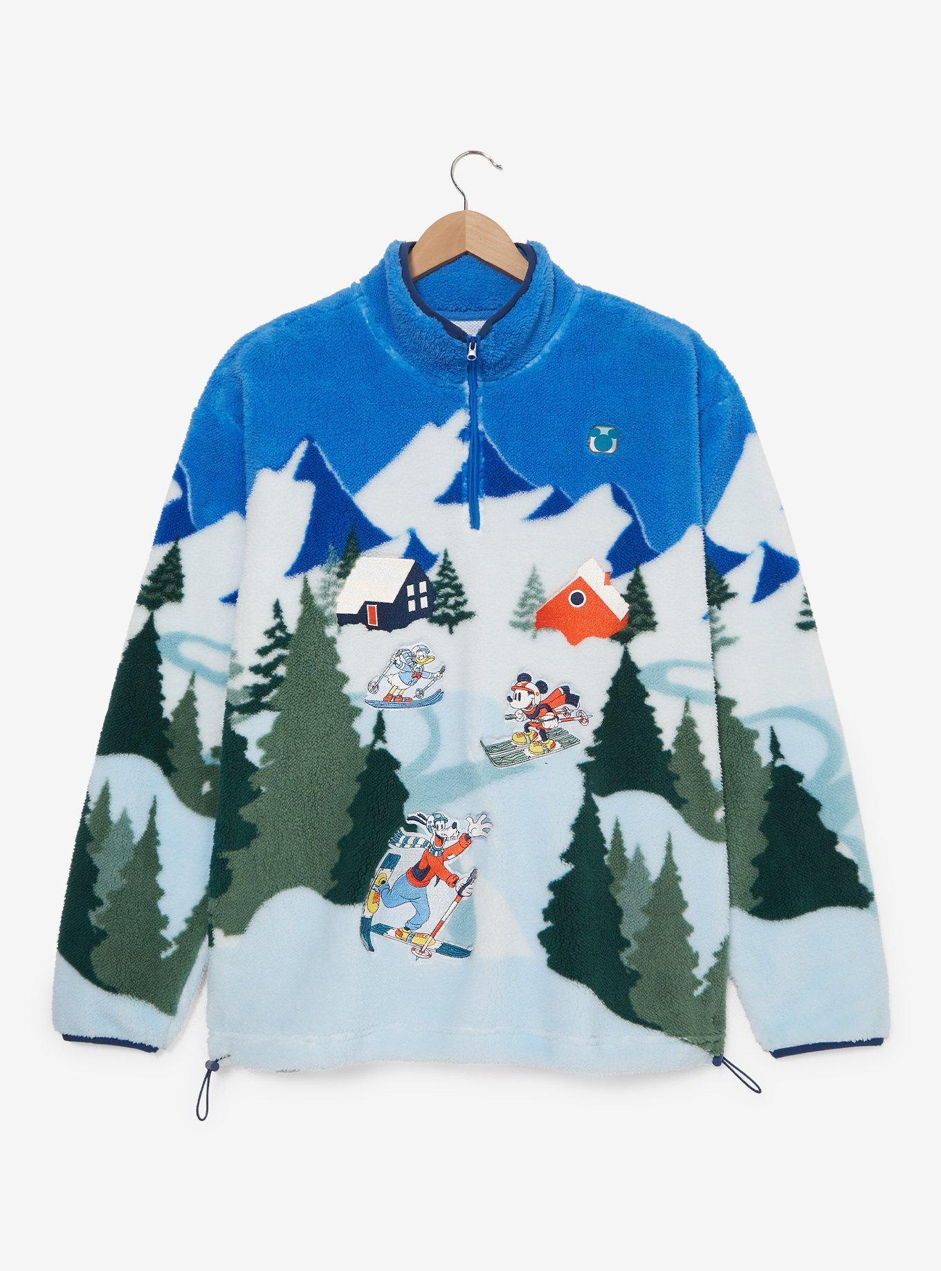 Disney Mickey Mouse & Friends Ski Scene Sherpa Quarter Zip Crewneck - BoxLunch Exclusive, , hi-res