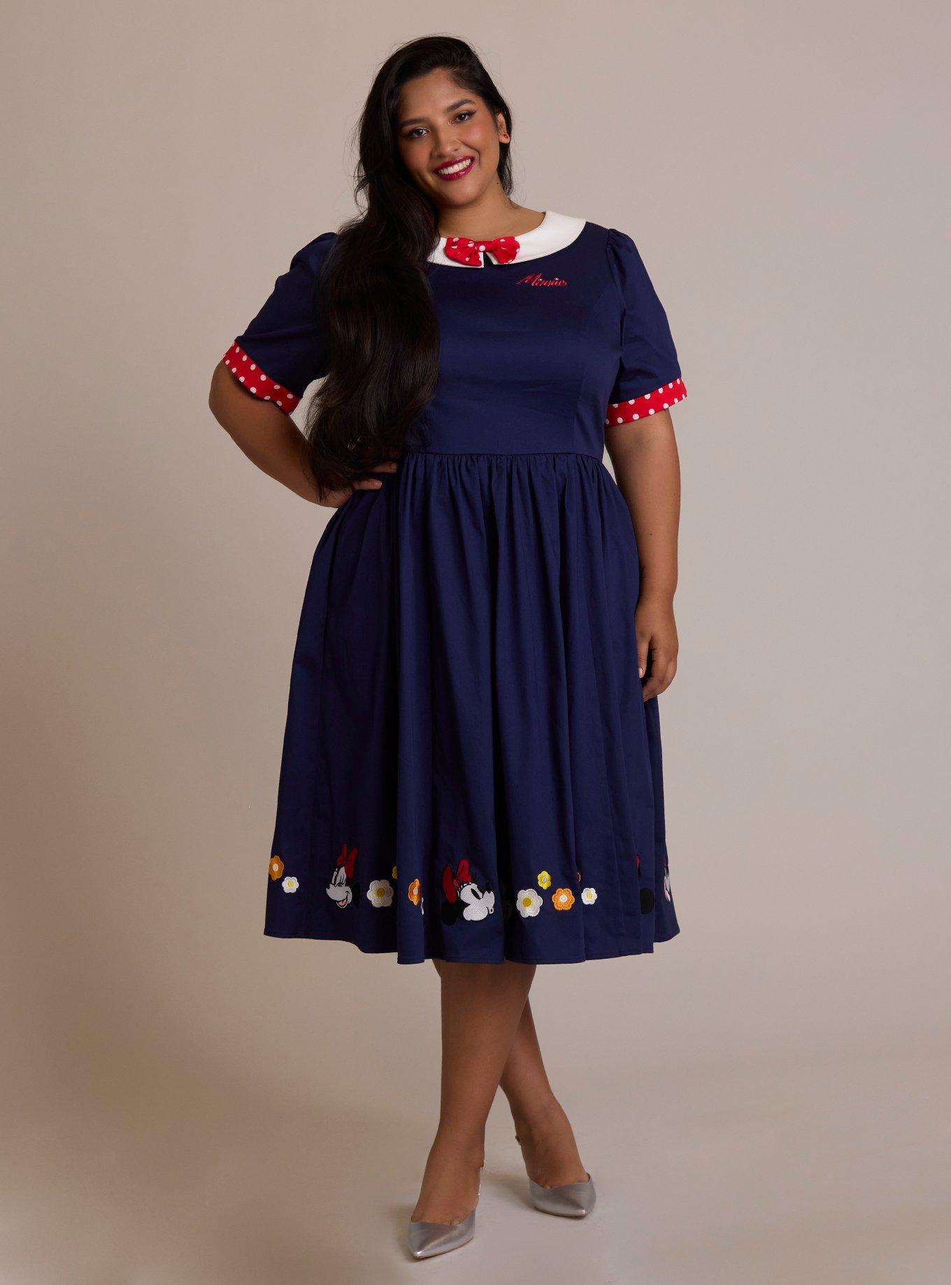 Her Universe Disney Minnie Mouse Border Print Retro Dress Plus Size Her Universe Exclusive, , hi-res