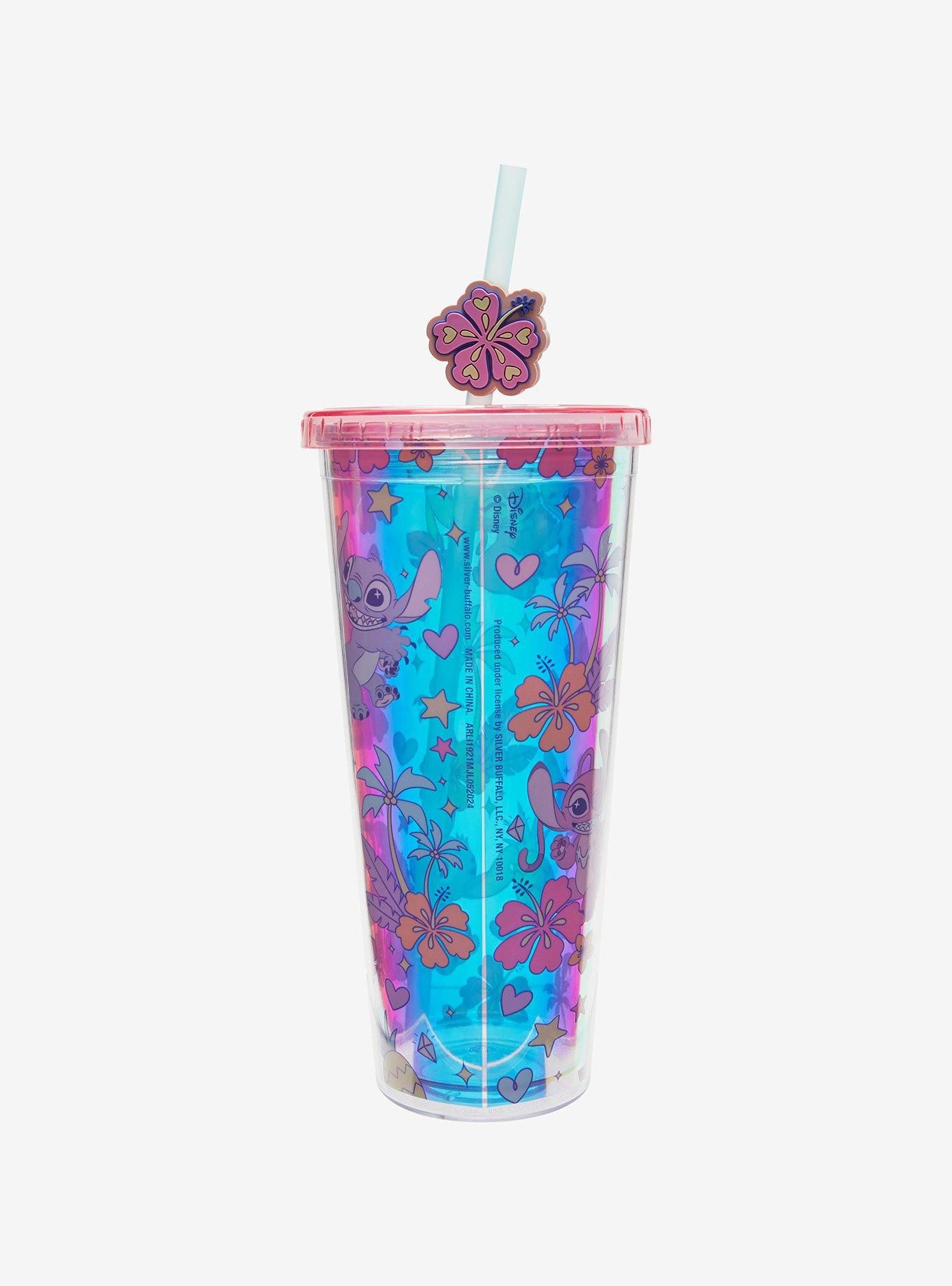 Disney Lilo & Stitch Angel & Stitch Floral Allover Print Carnival Cup with Straw Charm, , hi-res