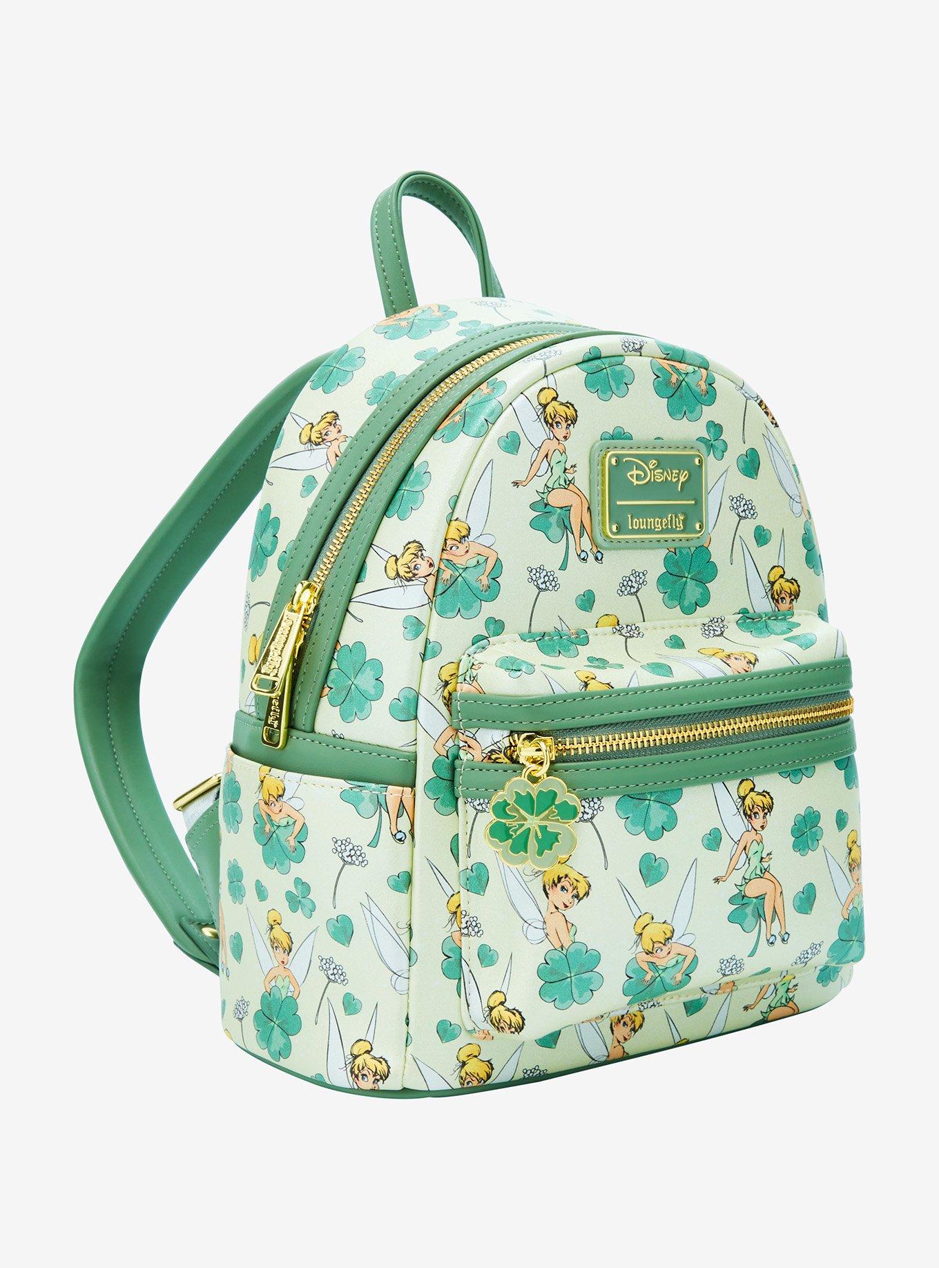 Loungefly Disney Peter Pan Tinker Bell Clover Allover Print Mini Backpack, , alternate