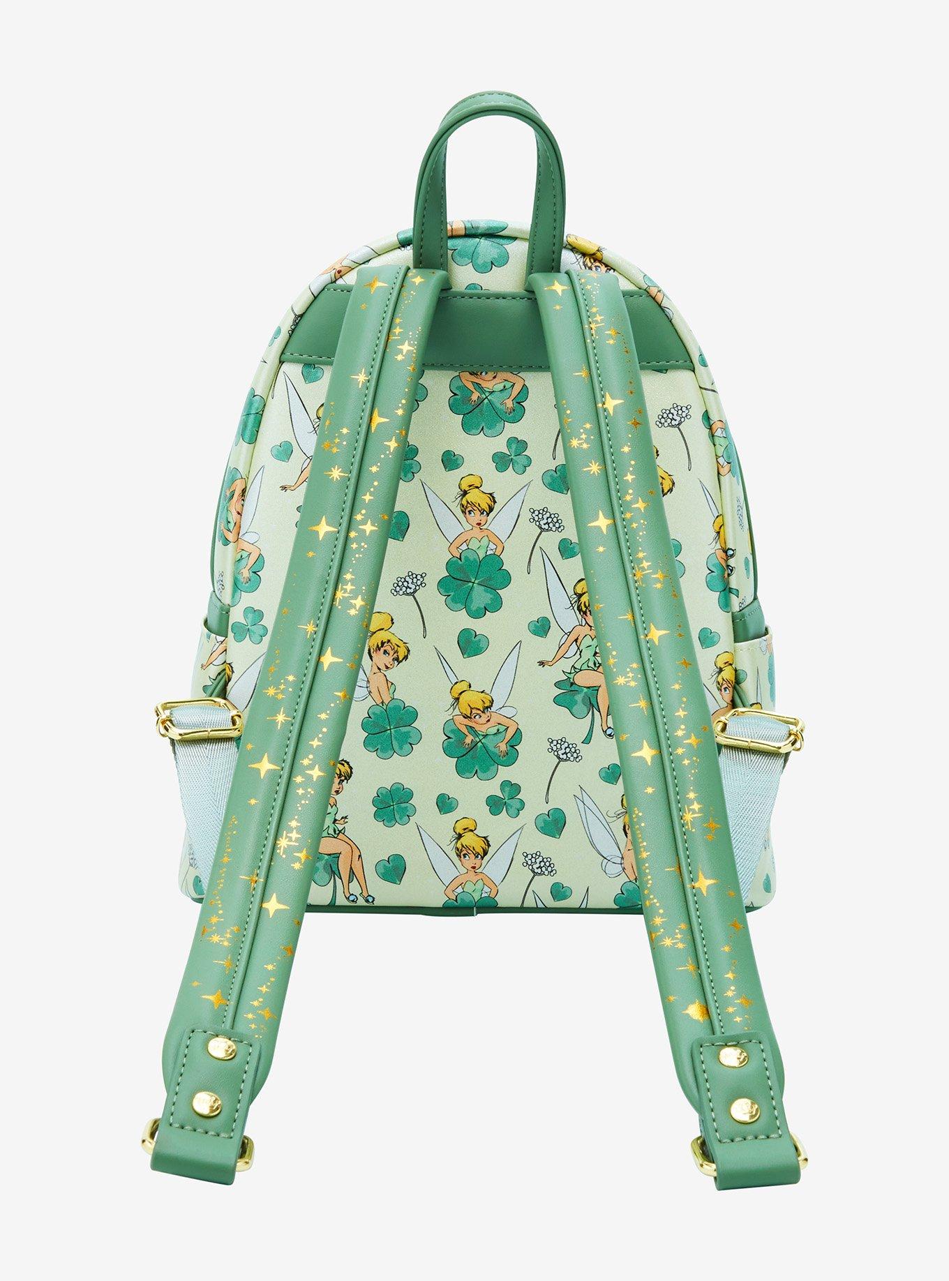 Loungefly Disney Peter Pan Tinker Bell Clover Allover Print Mini Backpack, , alternate