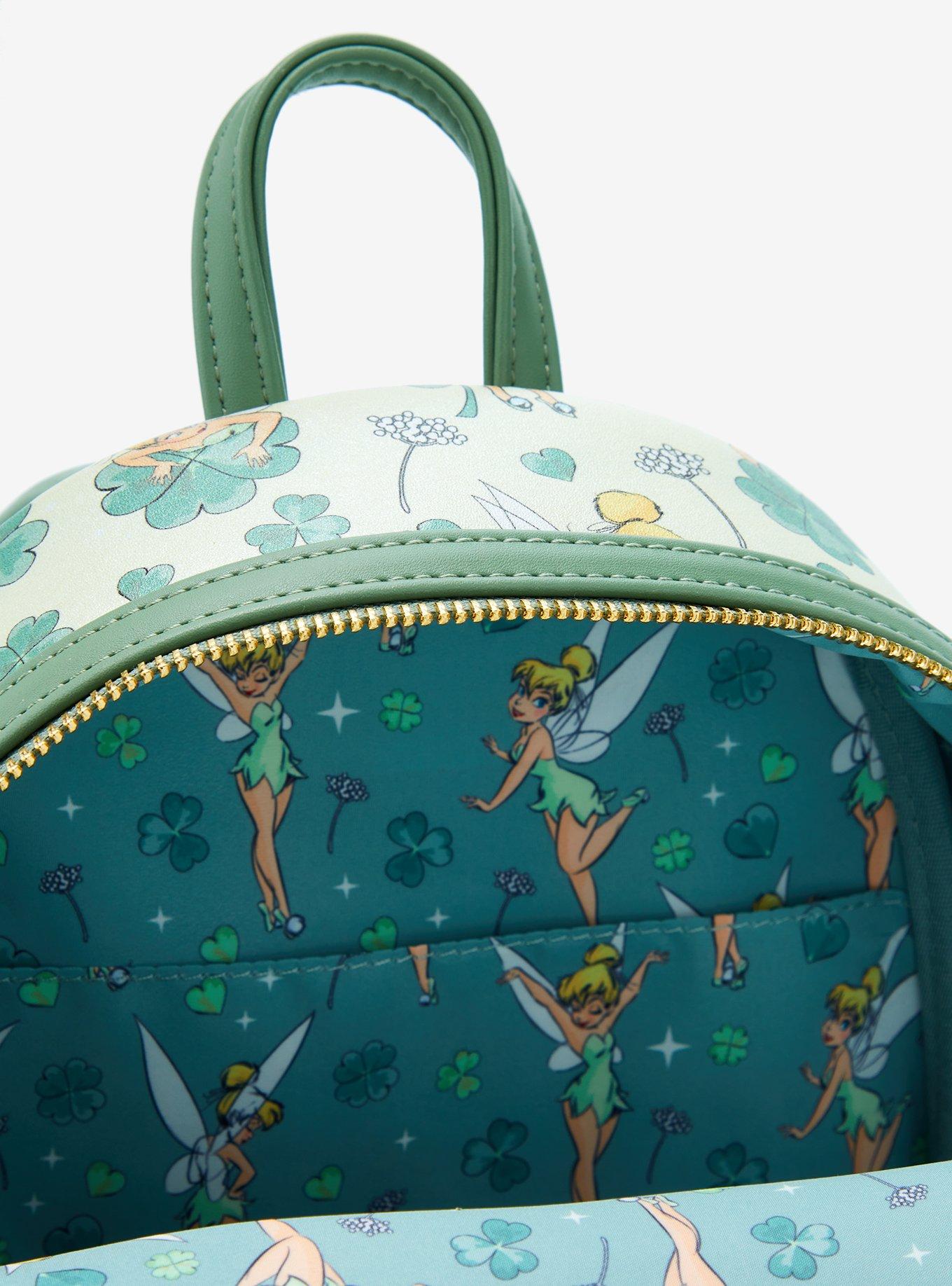 Loungefly Disney Peter Pan Tinker Bell Clover Allover Print Mini Backpack, , alternate