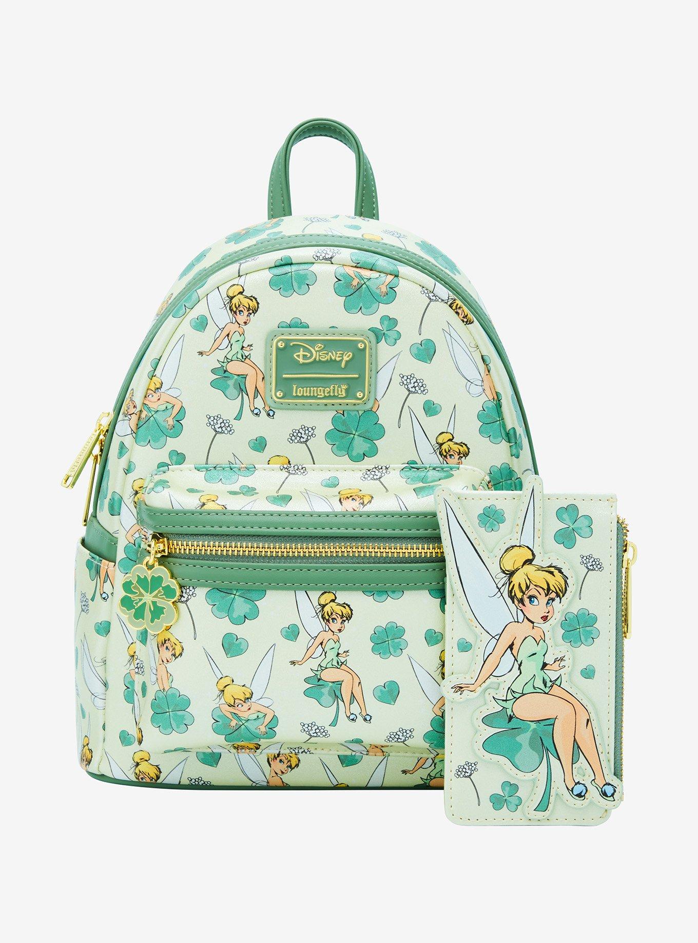 Loungefly Disney Peter Pan Tinker Bell Clover Allover Print Mini Backpack, , alternate