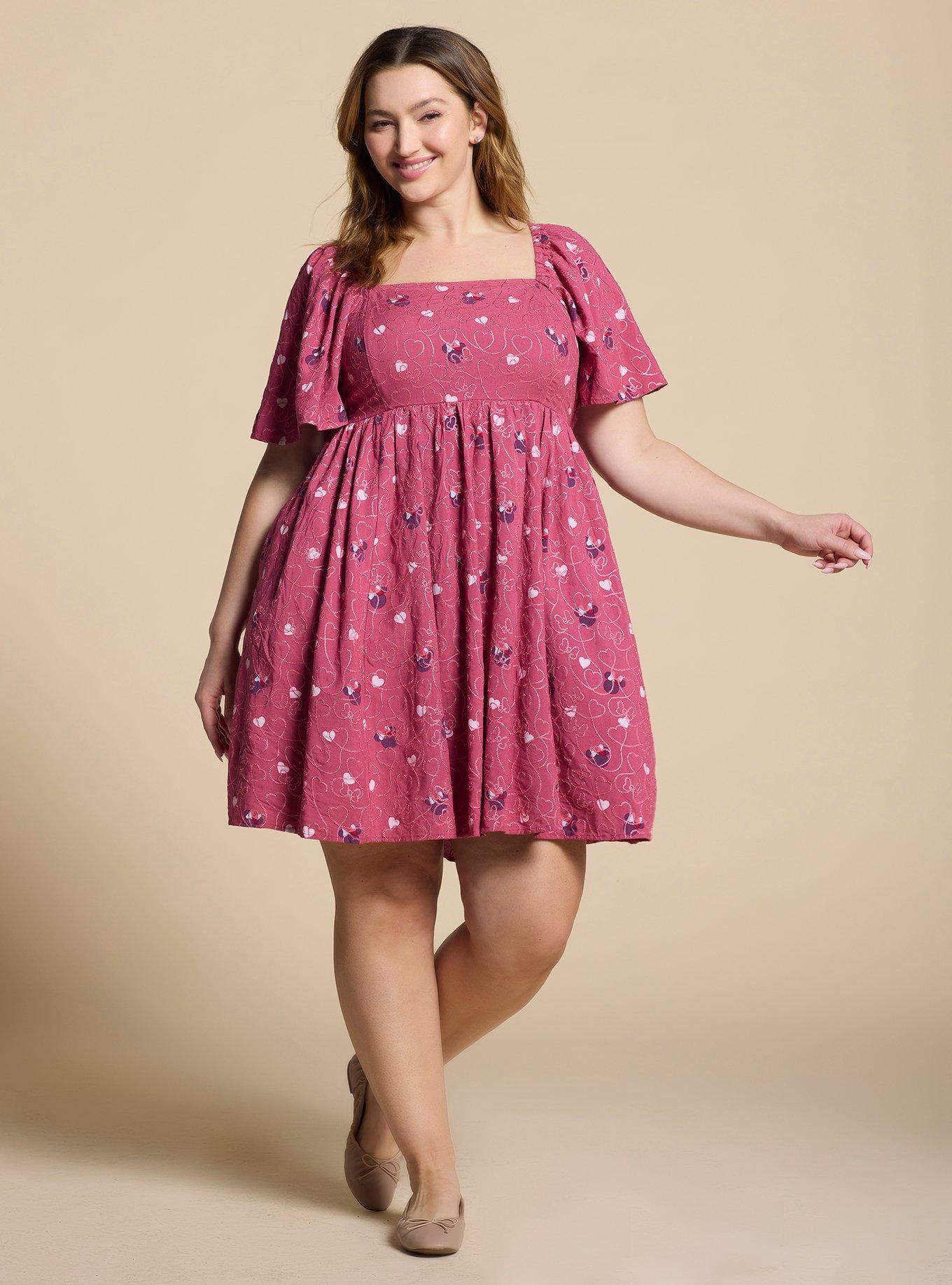 Disney Minnie Mouse Embroidered Hearts Plus Size Smock Dress - BoxLunch Exclusive, PINK, alternate