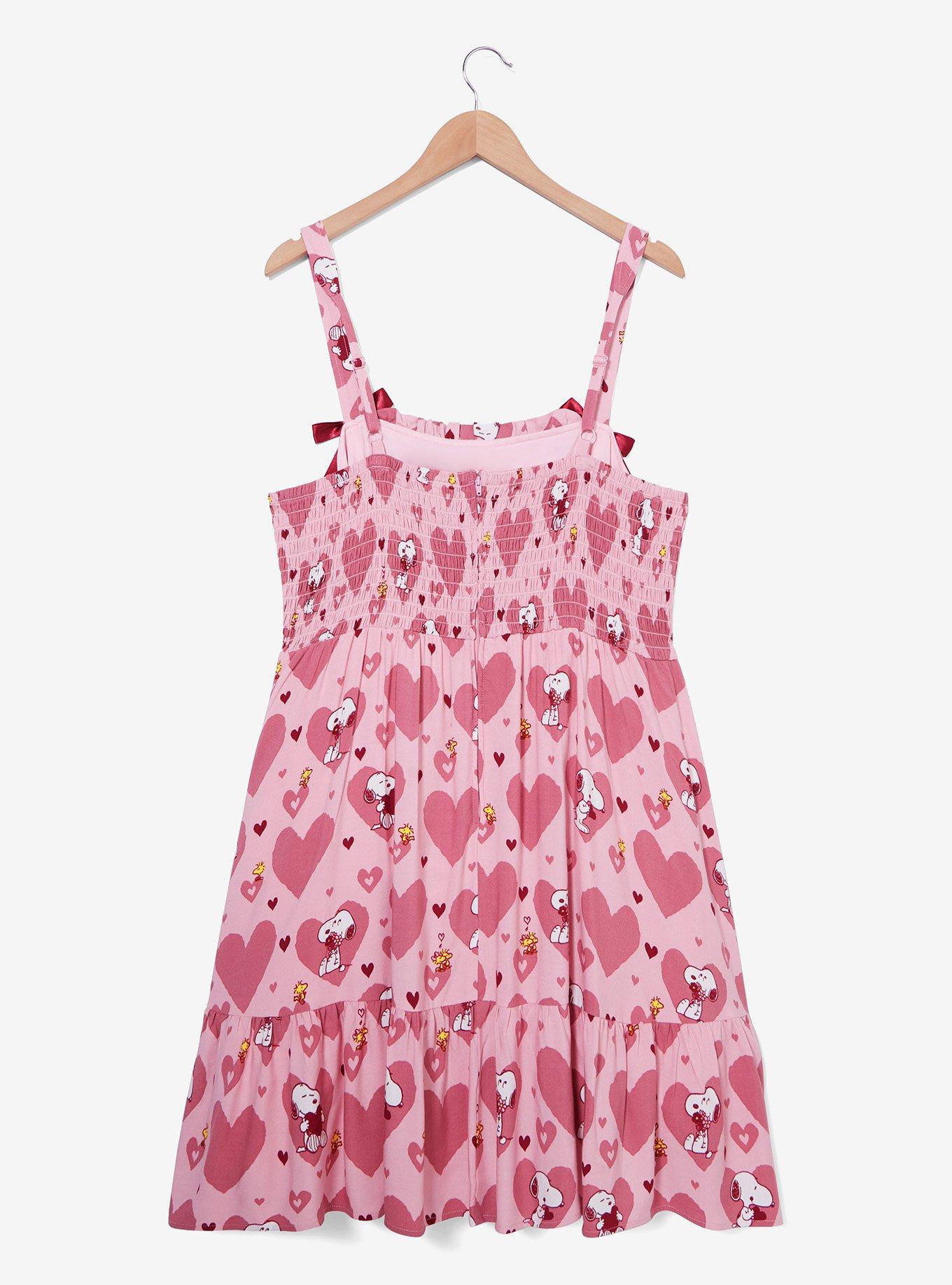 Peanuts Snoopy & Woodstock Hearts Plus Size Pink Tank Dress — BoxLunch Exclusive, PINK, alternate