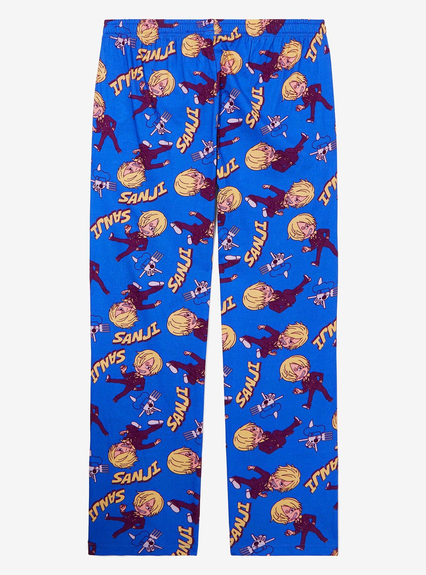 One Piece Sanji Allover Print Women's Plus Size Sleep Pants &mdash; BoxLunch Exclusive, BLUE, alternate