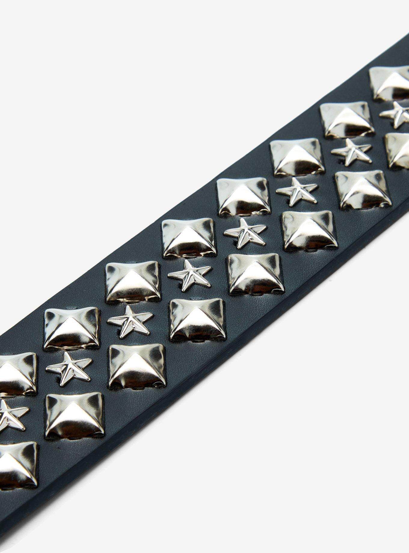 Black Silver Pyramid Star Stud Belt, , hi-res