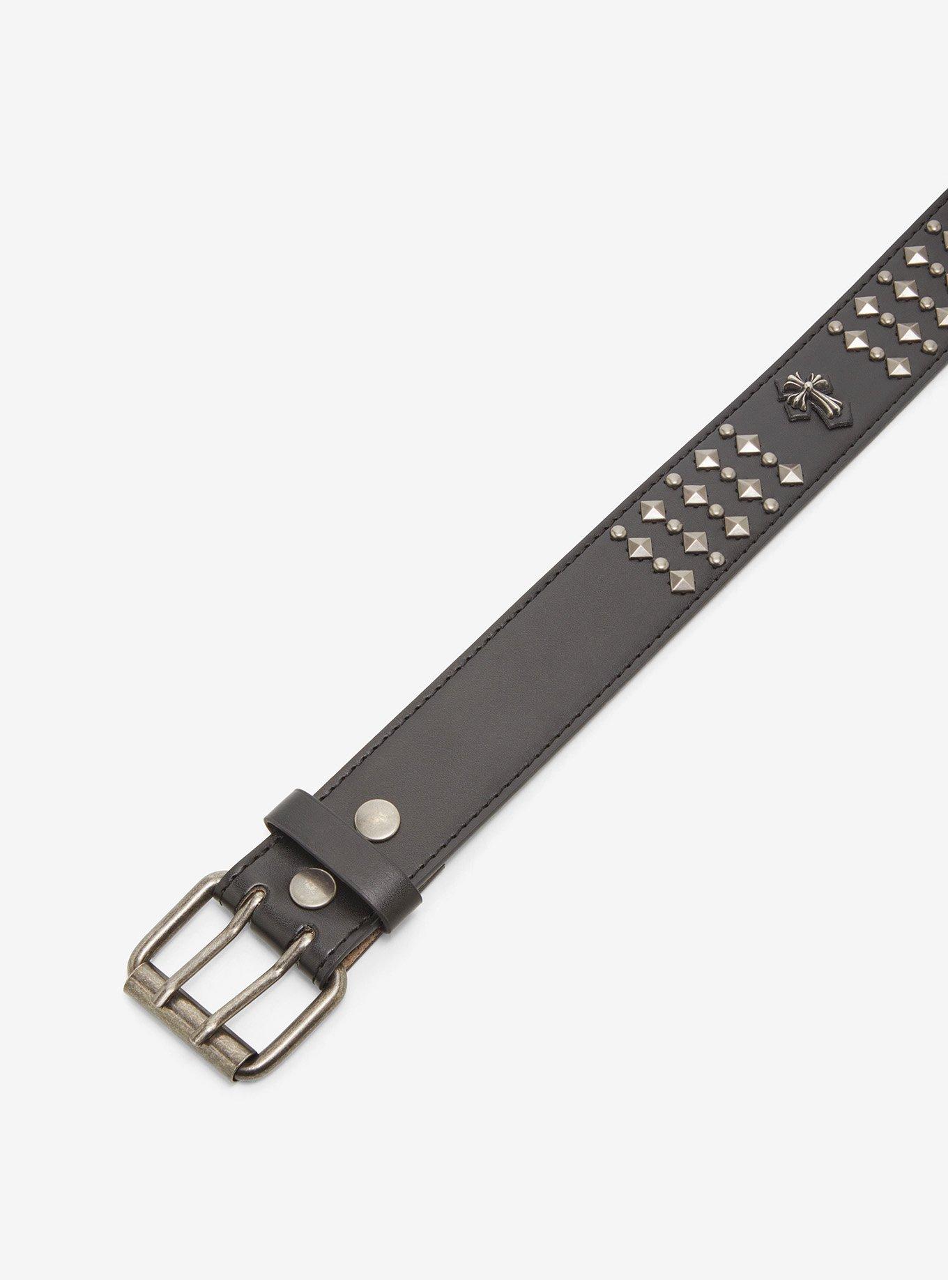 Black Gunmetal Stud Pyramid Stud Belt, , hi-res