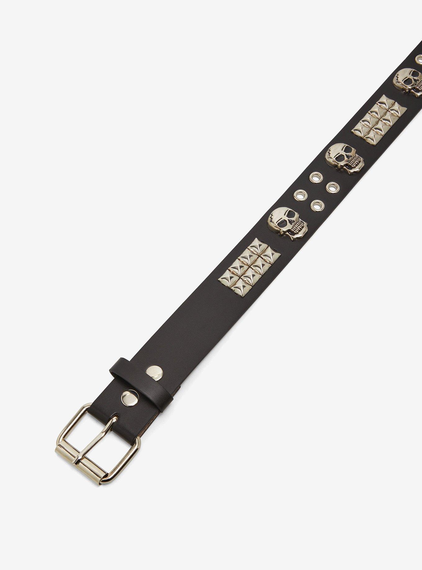 Black Pyramid Skull Grommet Belt, , hi-res