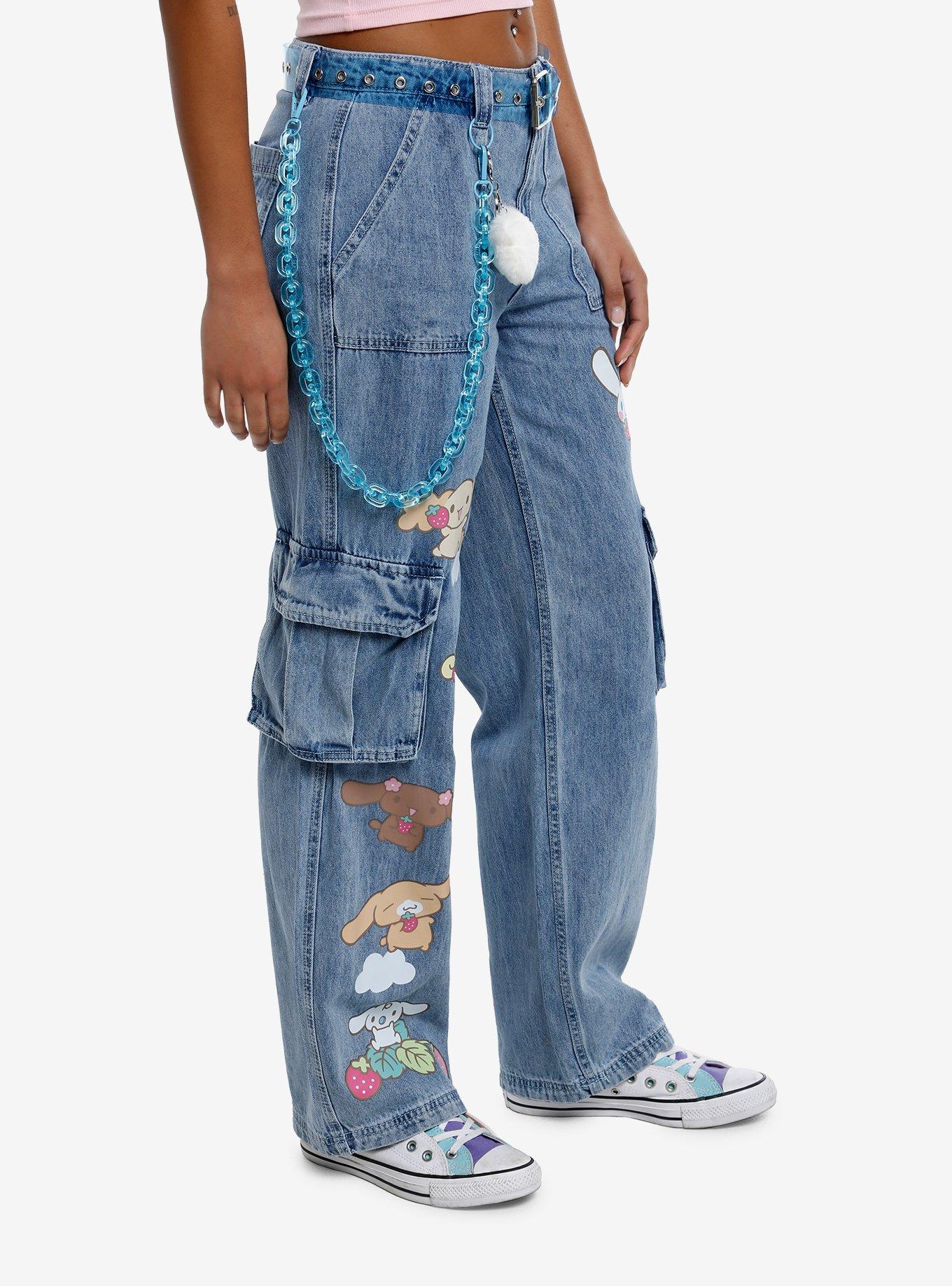Cinnamoroll Family Cargo Wide Leg Jeans, BLUE, alternate