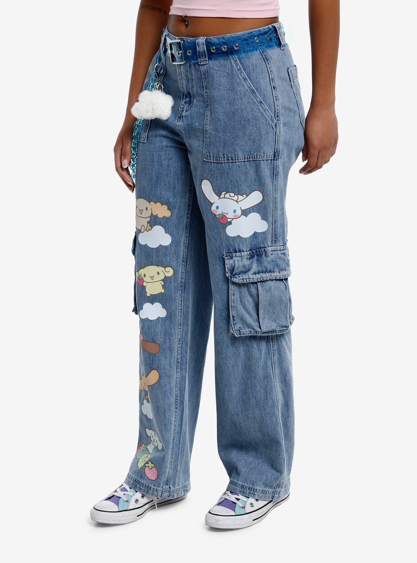 Cinnamoroll Family Cargo Wide Leg Jeans, BLUE, alternate