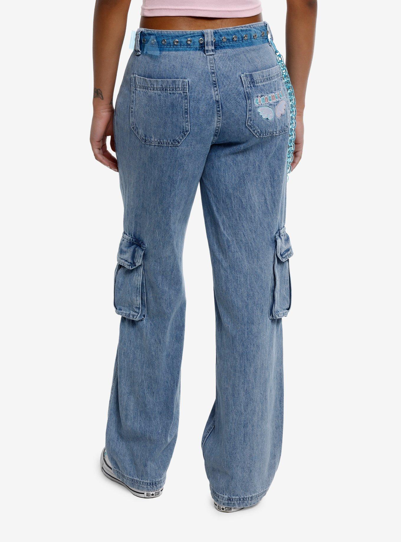 Cinnamoroll Family Cargo Wide Leg Jeans, BLUE, alternate