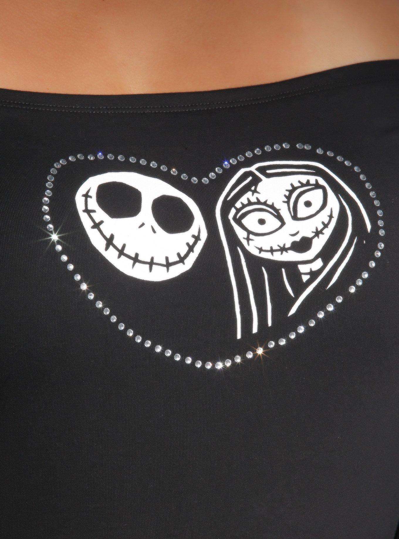Her Universe The Nightmare Before Christmas Jack & Sally Rhinestone Heart Off-Shoulder Girls Long-Sleeve Top Plus Size, BLACK, alternate