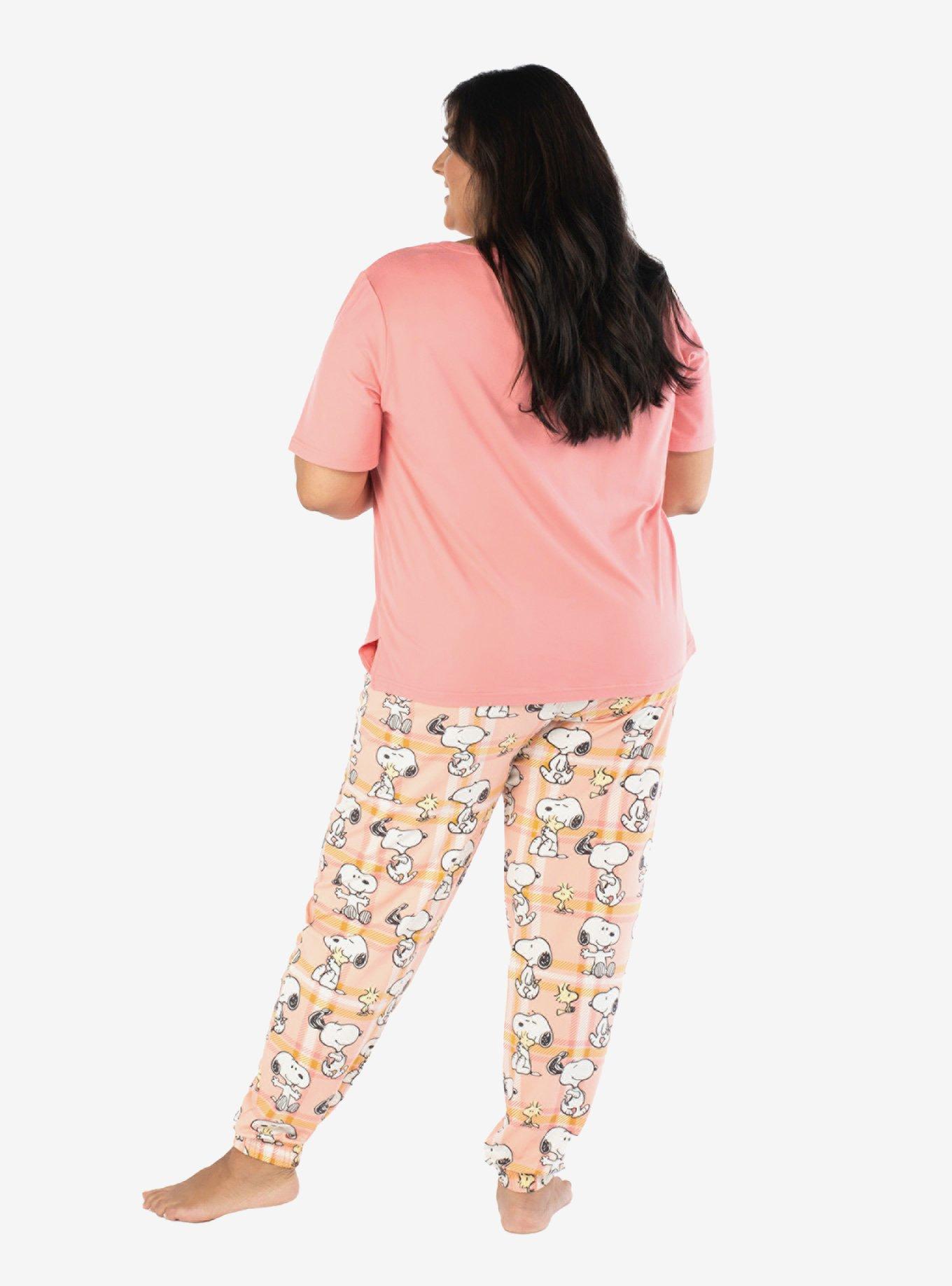 Snoopy Plaid Hugs Pajama Set Plus Size, CORAL, alternate