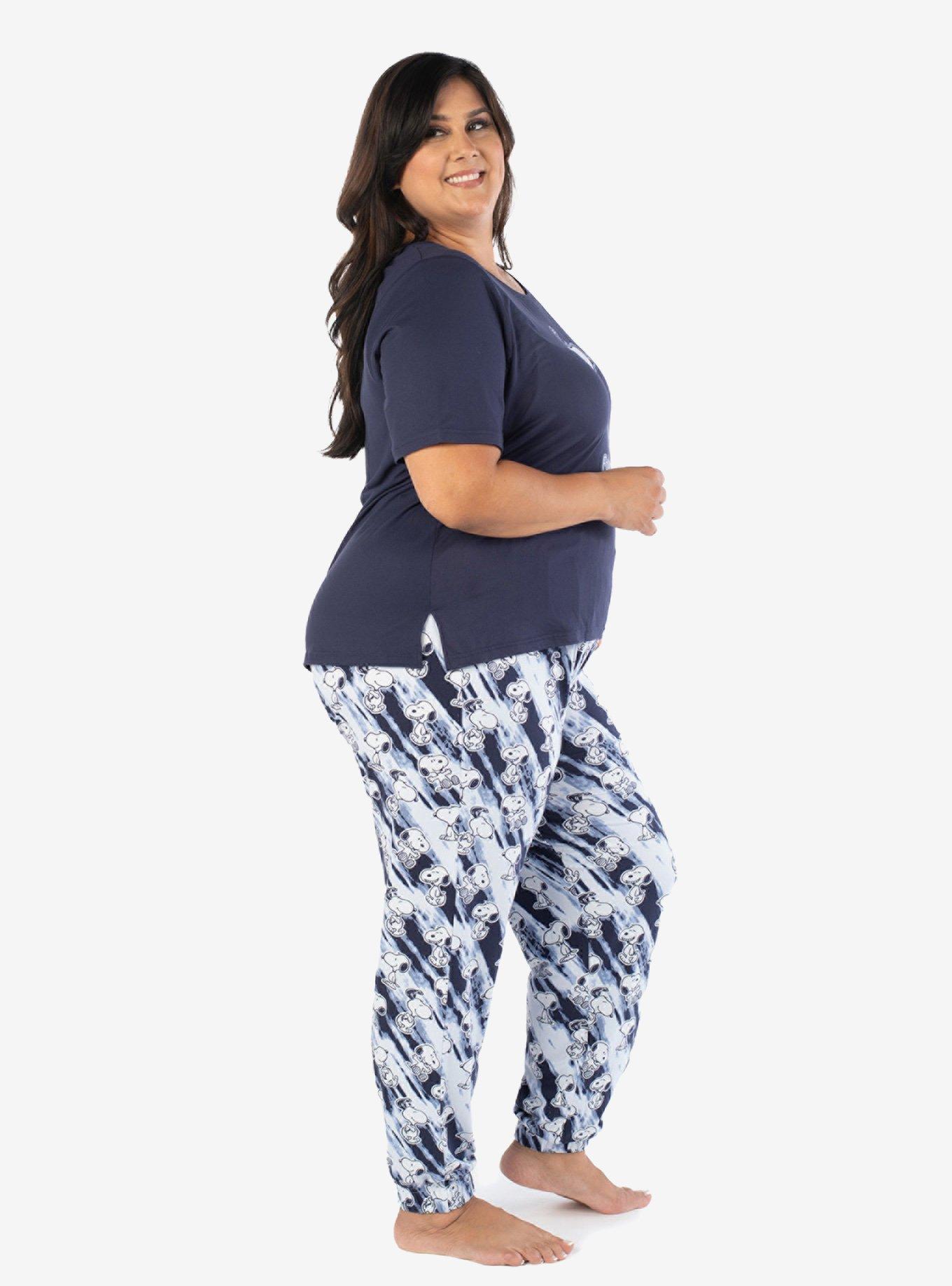 Snoopy Boho Stripe Pajama Set Plus Size, NAVY, alternate