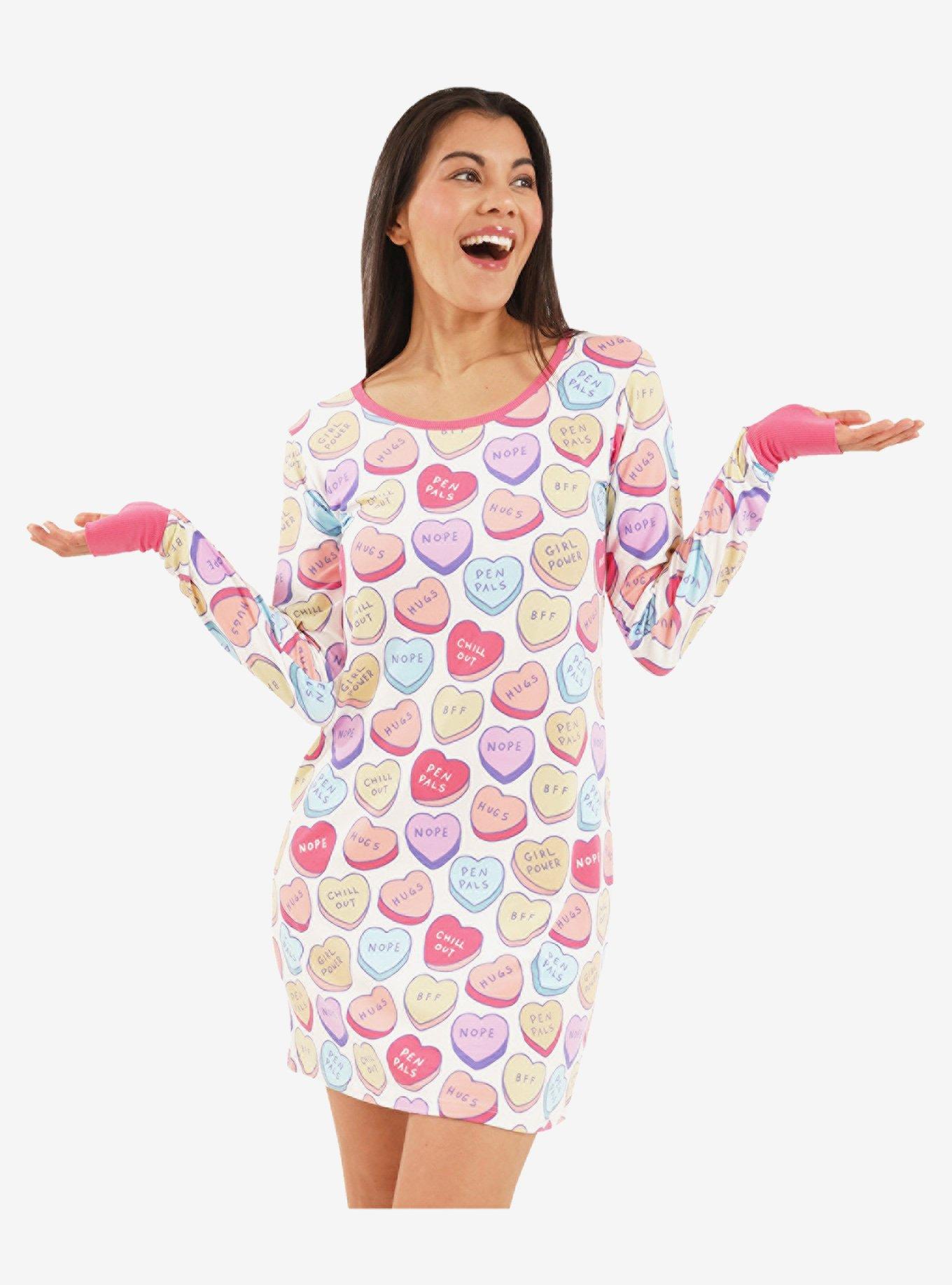 Girl Powers Conversation Hearts Long Sleeve Nightshirt, MULTI, alternate