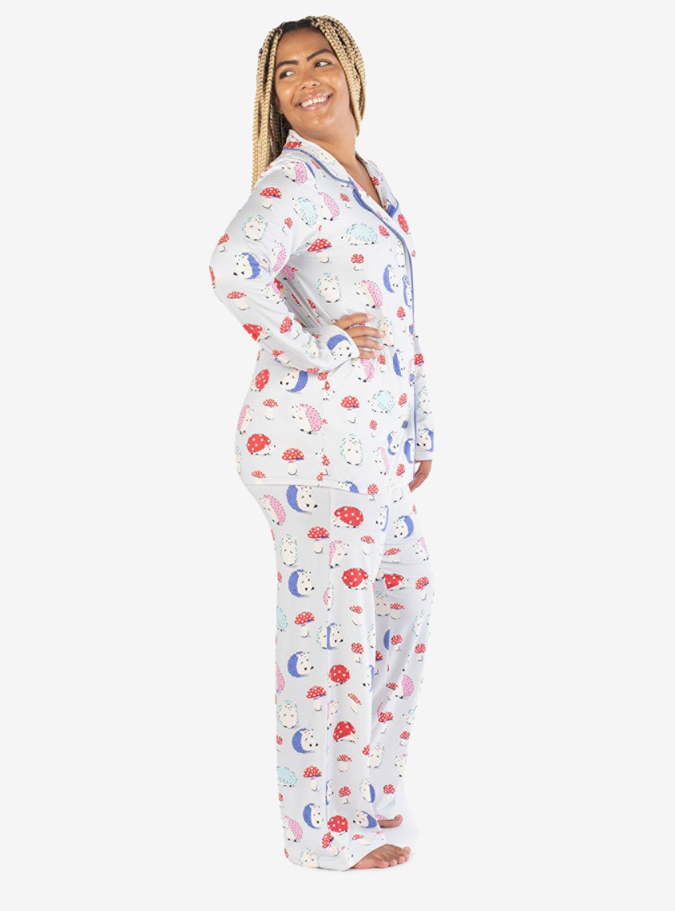 Hedgehogs and Mushrooms Notch Collar Pajama Set, , hi-res