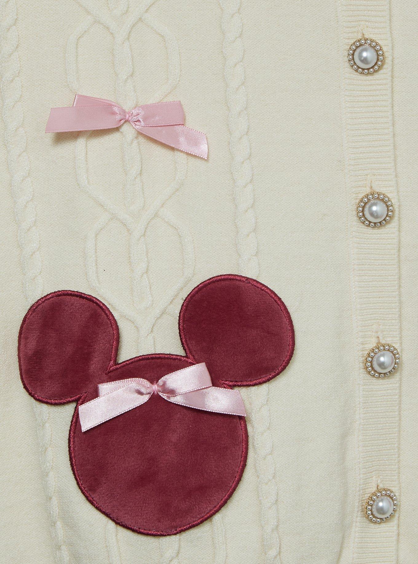 Disney Minnie Mouse Bow Heart Cable Knit Cardigan, , hi-res