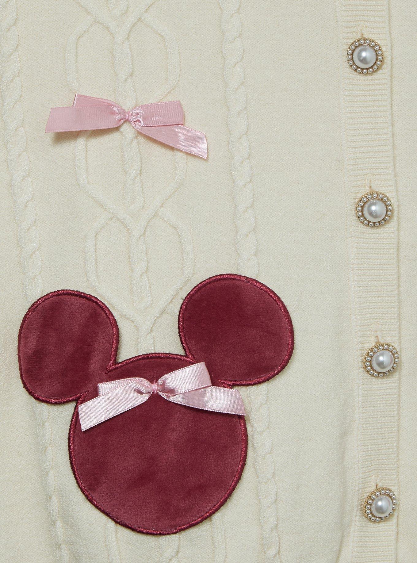 Disney Minnie Mouse Bow Heart Cable Knit Cardigan, , hi-res