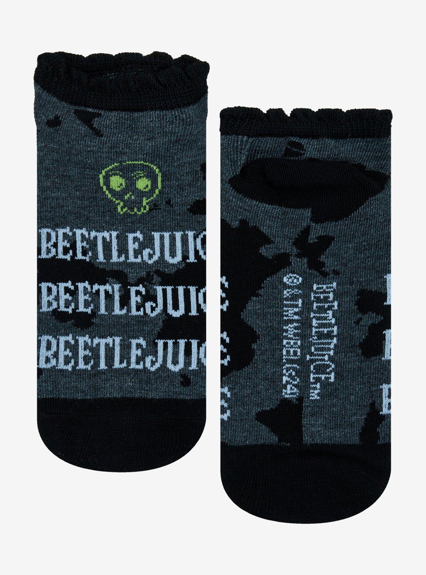 Beetlejuice Repeated Name No-Show Socks, , alternate
