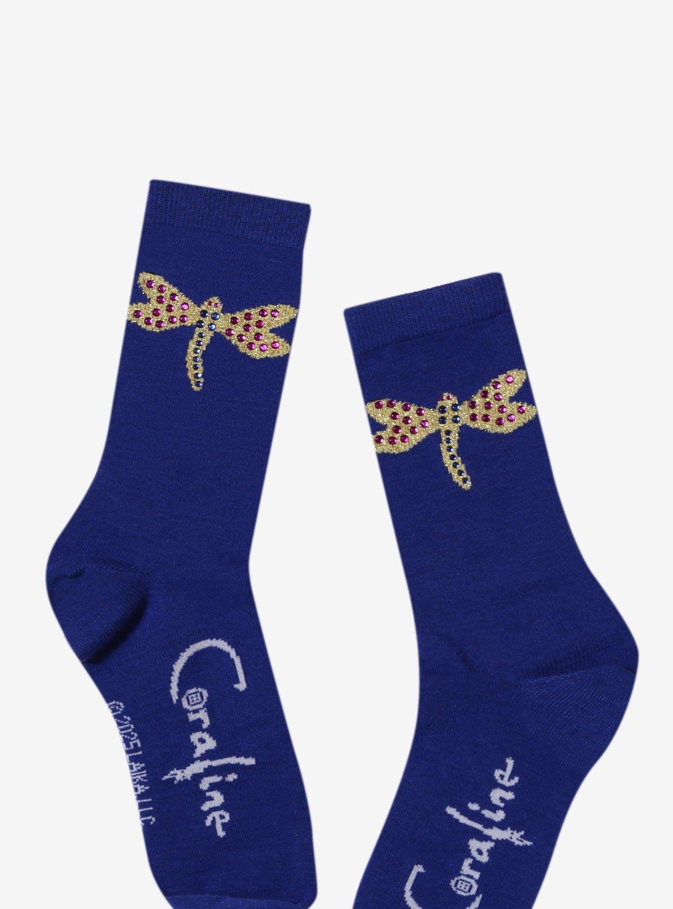 Coraline Dragonfly Rhinestone Crew Socks, , alternate