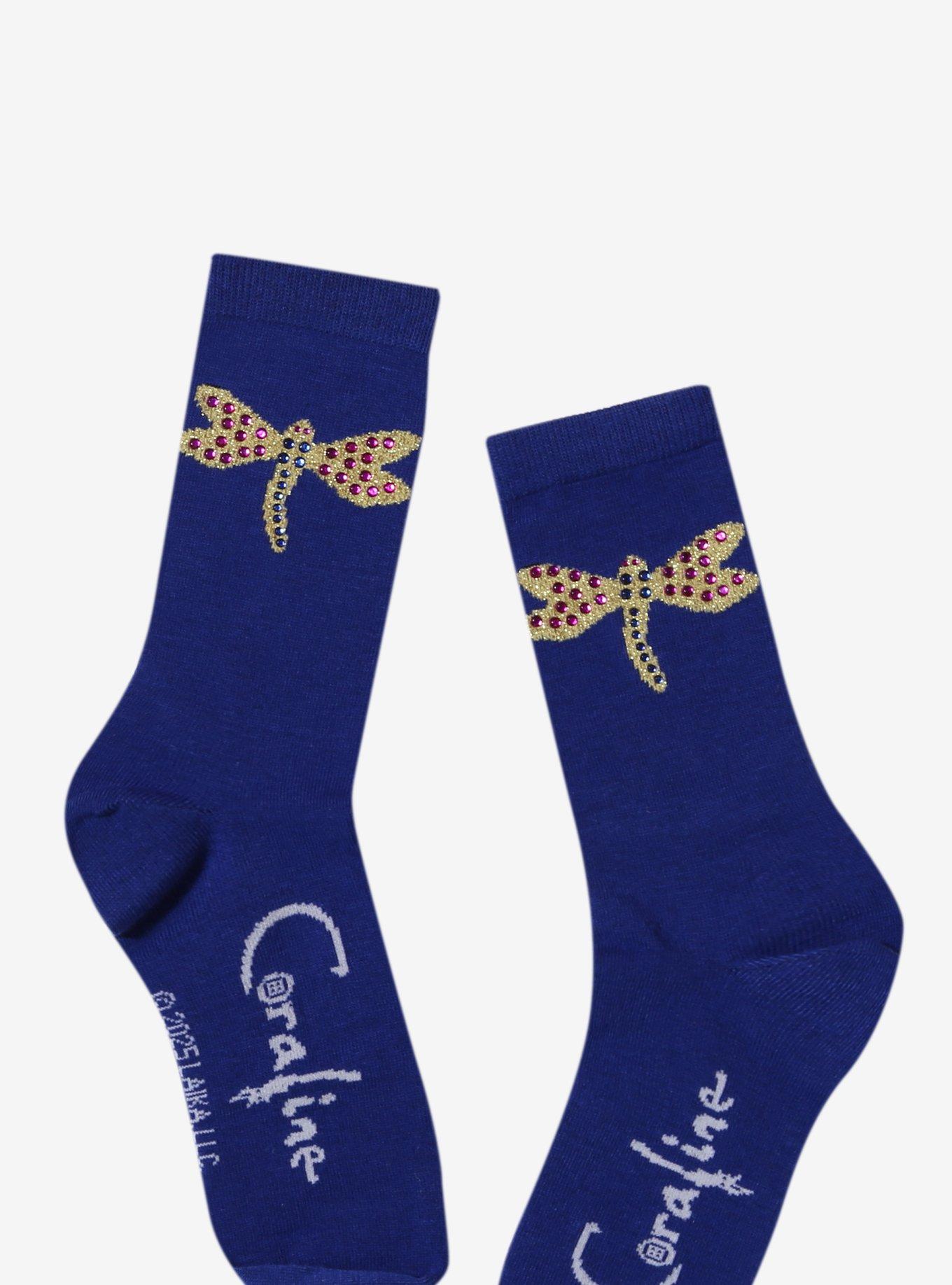 Coraline Dragonfly Rhinestone Crew Socks, , hi-res