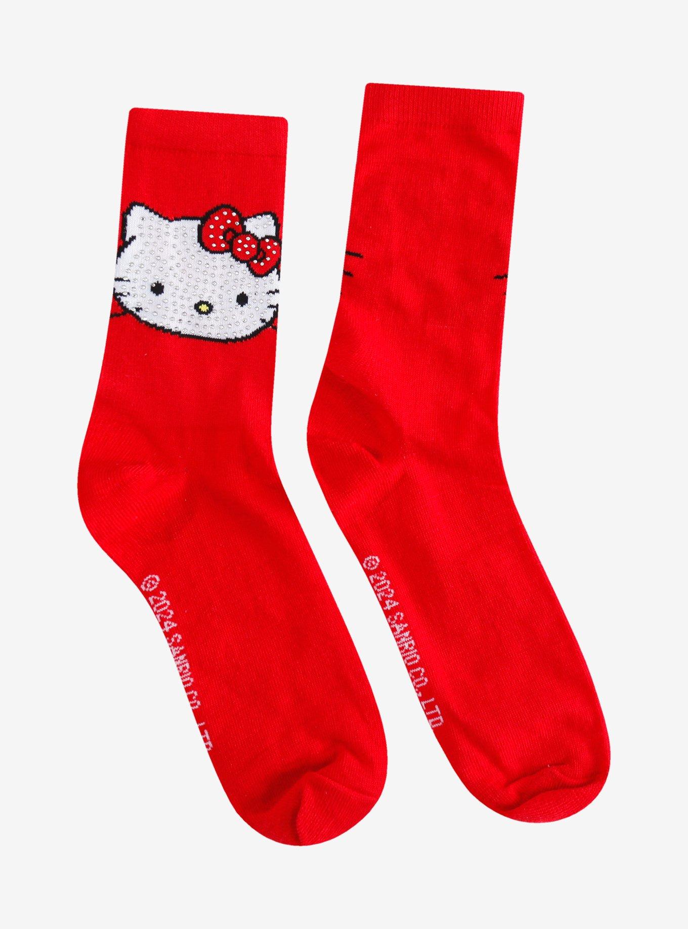 Hello Kitty Rhinestone Red Crew Socks, , hi-res