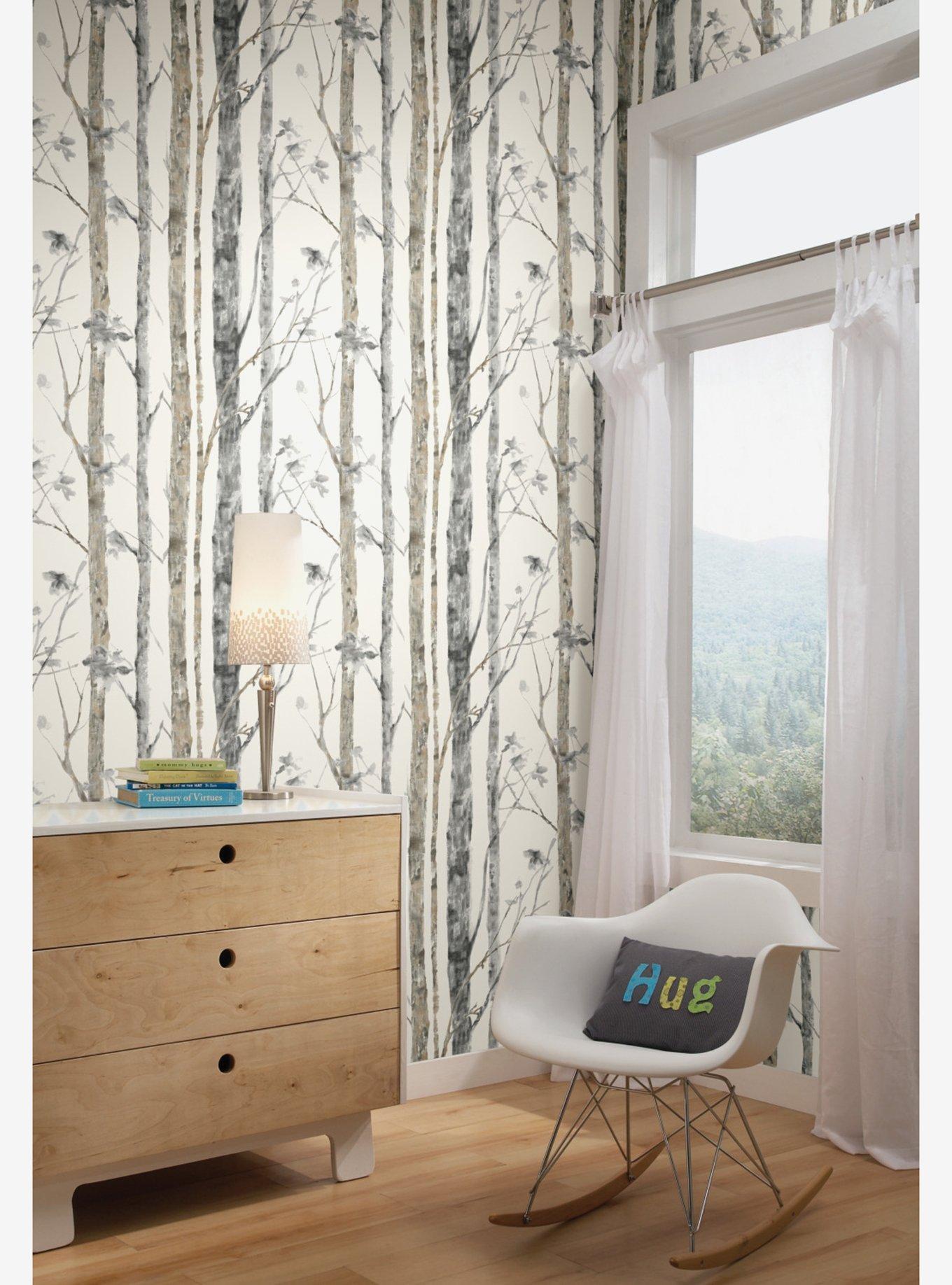 Birch Trees Brown Peel & Stick Wallpaper, , alternate