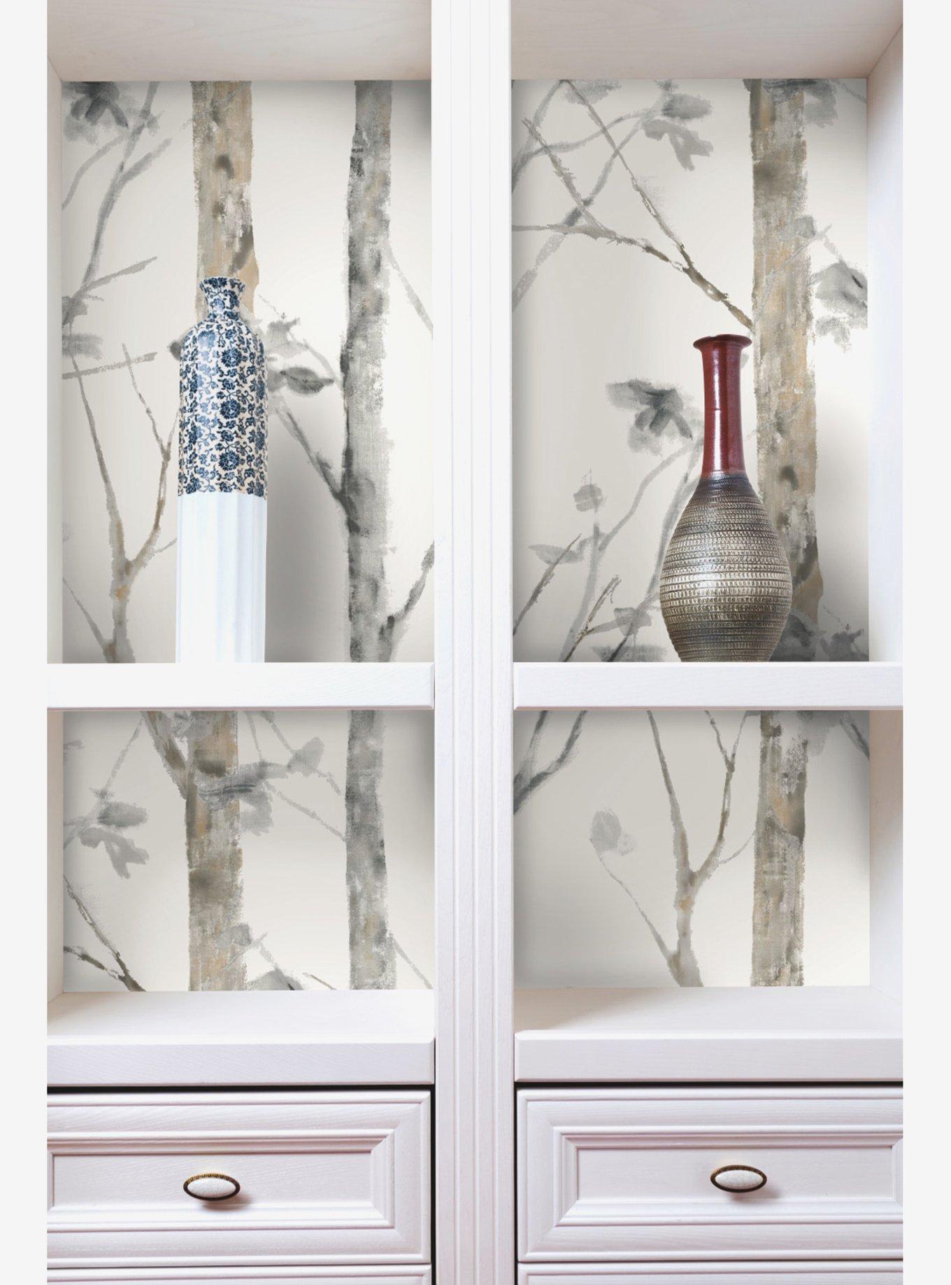 Birch Trees Brown Peel & Stick Wallpaper, , alternate