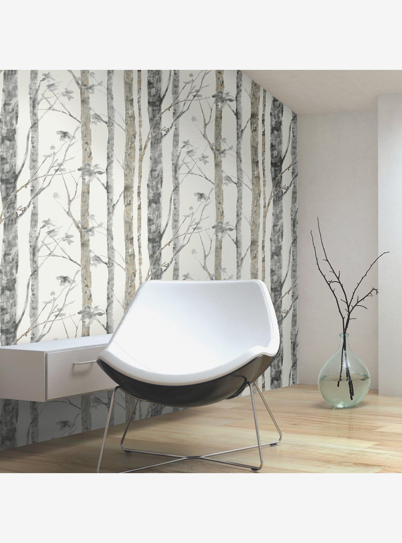 Birch Trees Brown Peel & Stick Wallpaper, , alternate