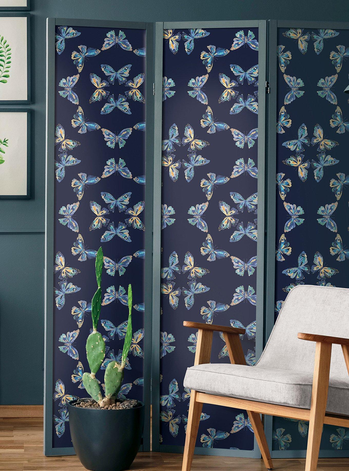 EttaVee Papillon Blue Peel & Stick Wallpaper, , alternate