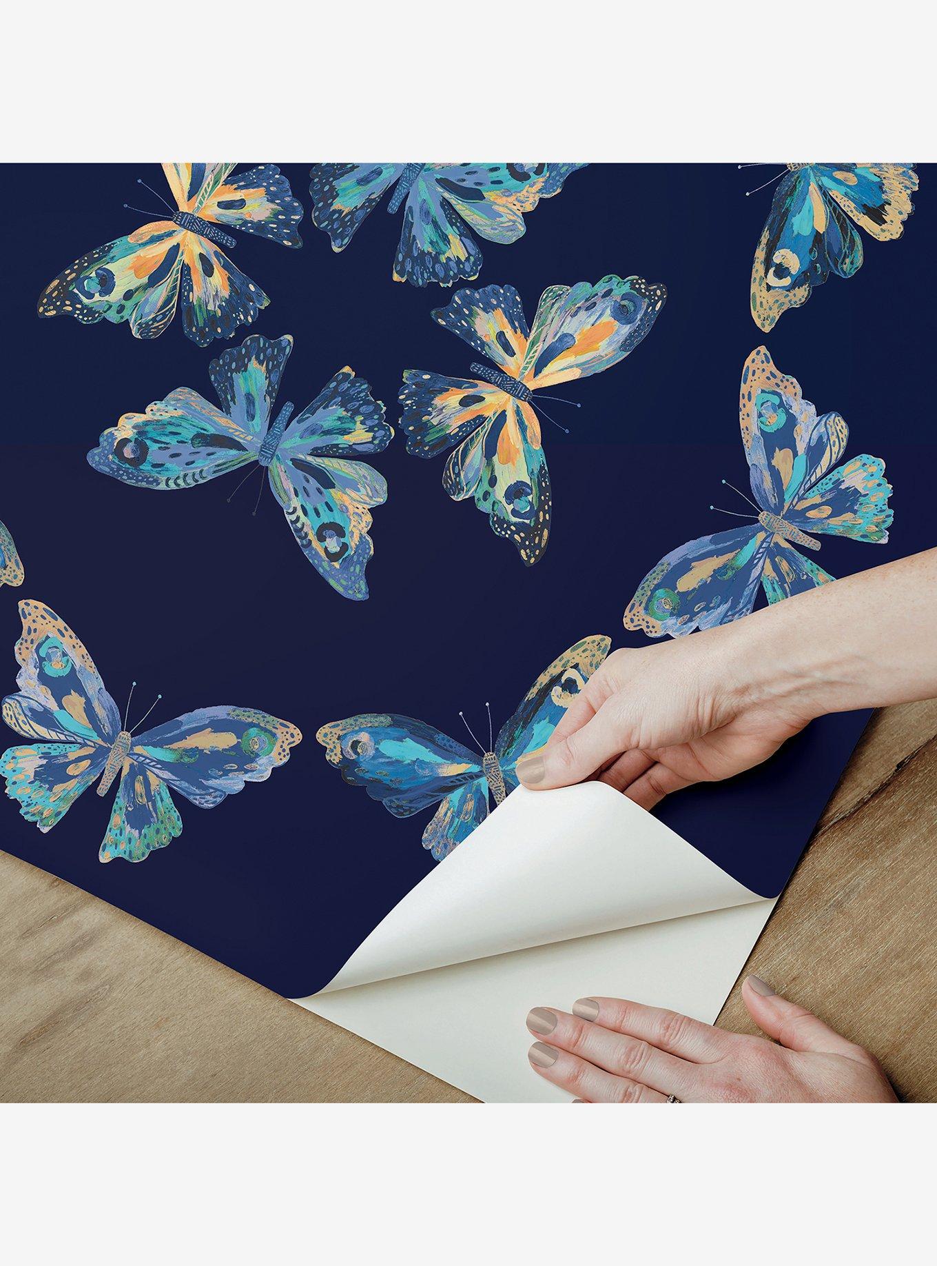 EttaVee Papillon Blue Peel & Stick Wallpaper, , alternate